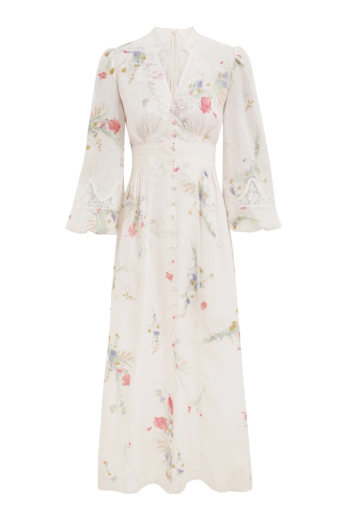 Zimmermann Lucky Lace Plunge Midi Dress ,Dantel Detaylı V Yaka