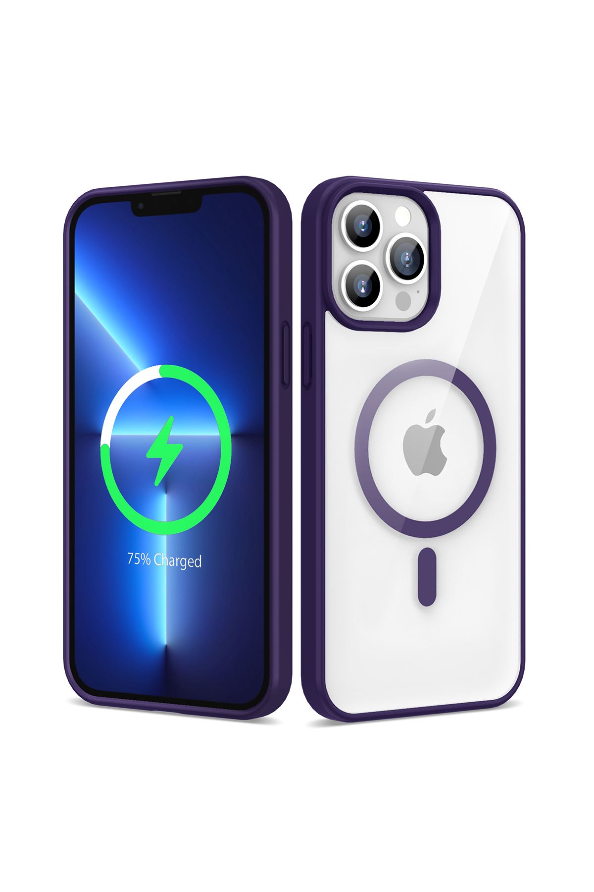 System Com iPhone 13 Pro Max Uyumlu Magsafe Wireless Şarj Özellikli Silikon SYS Ege Kılıf-Derin Mor