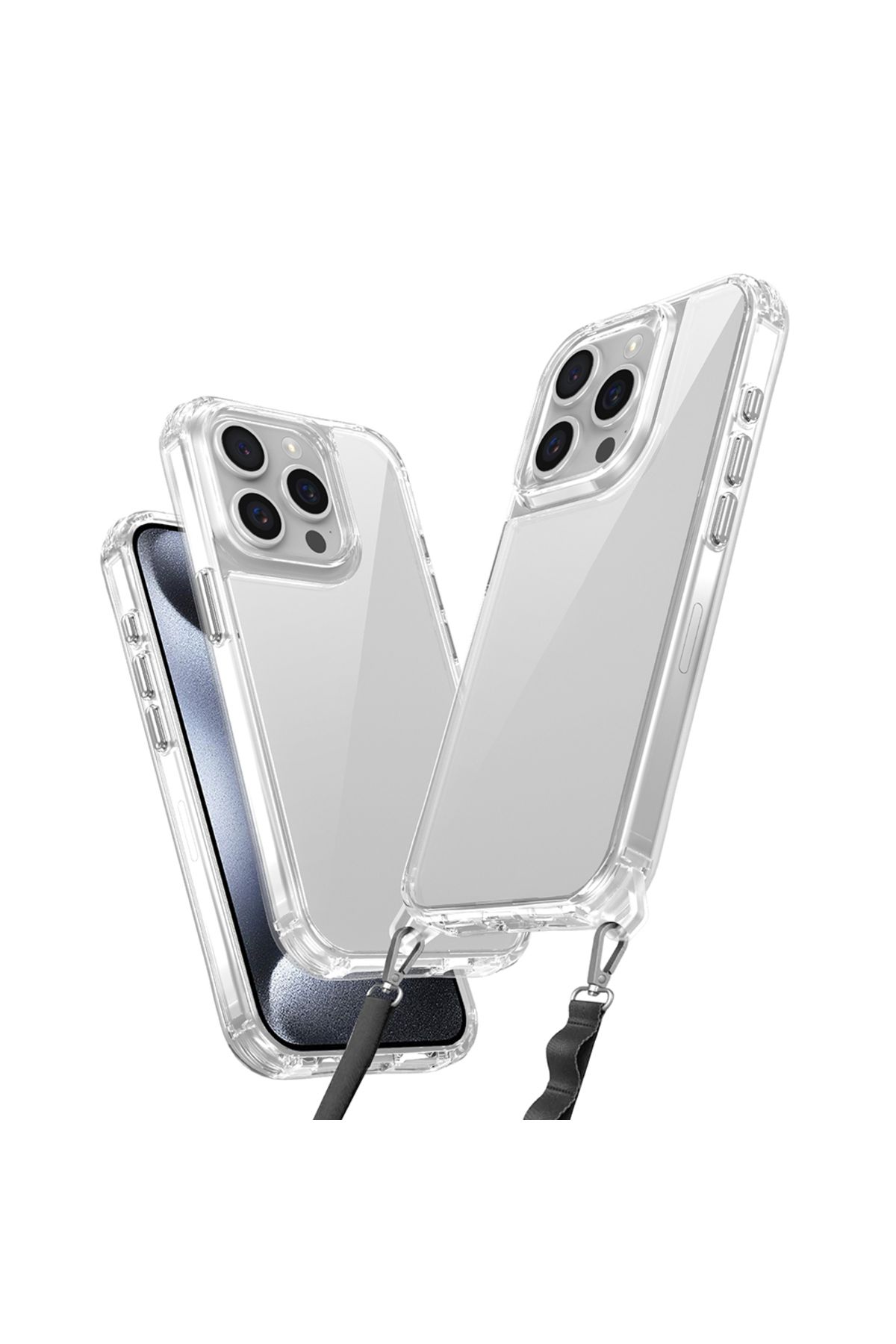 System Com iPhone 15 Pro Max Kılıf AiHTTgli Takılabilir Askı Aparatlı SYS Snap Silikon Kapak-Şeffaf