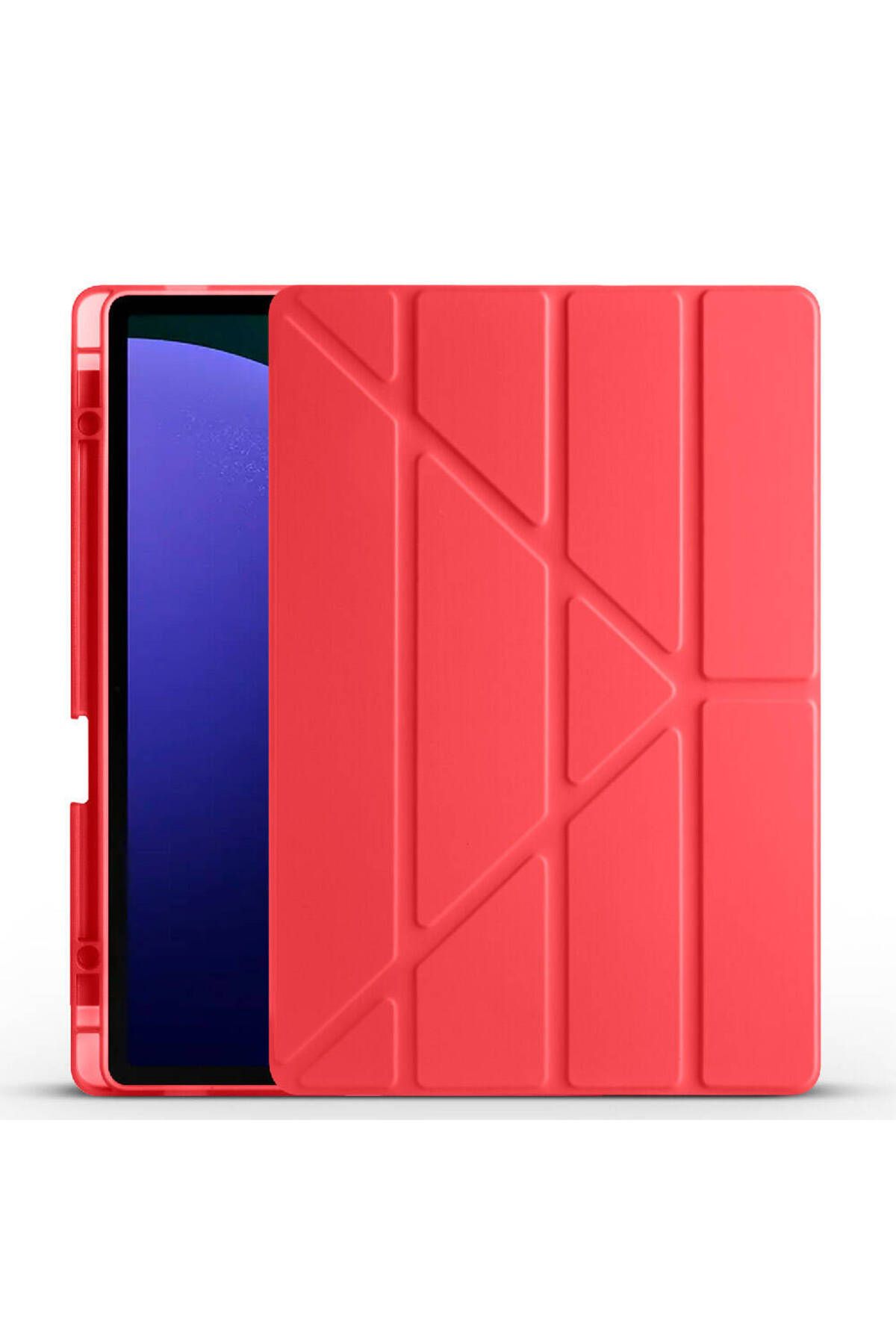UMEYIR Galaxy Tab S9 FE Plus Kılıf Uyumlu SYS Tri Folding Kalem Bölmeli Standlı Kılıf-Kırmızı