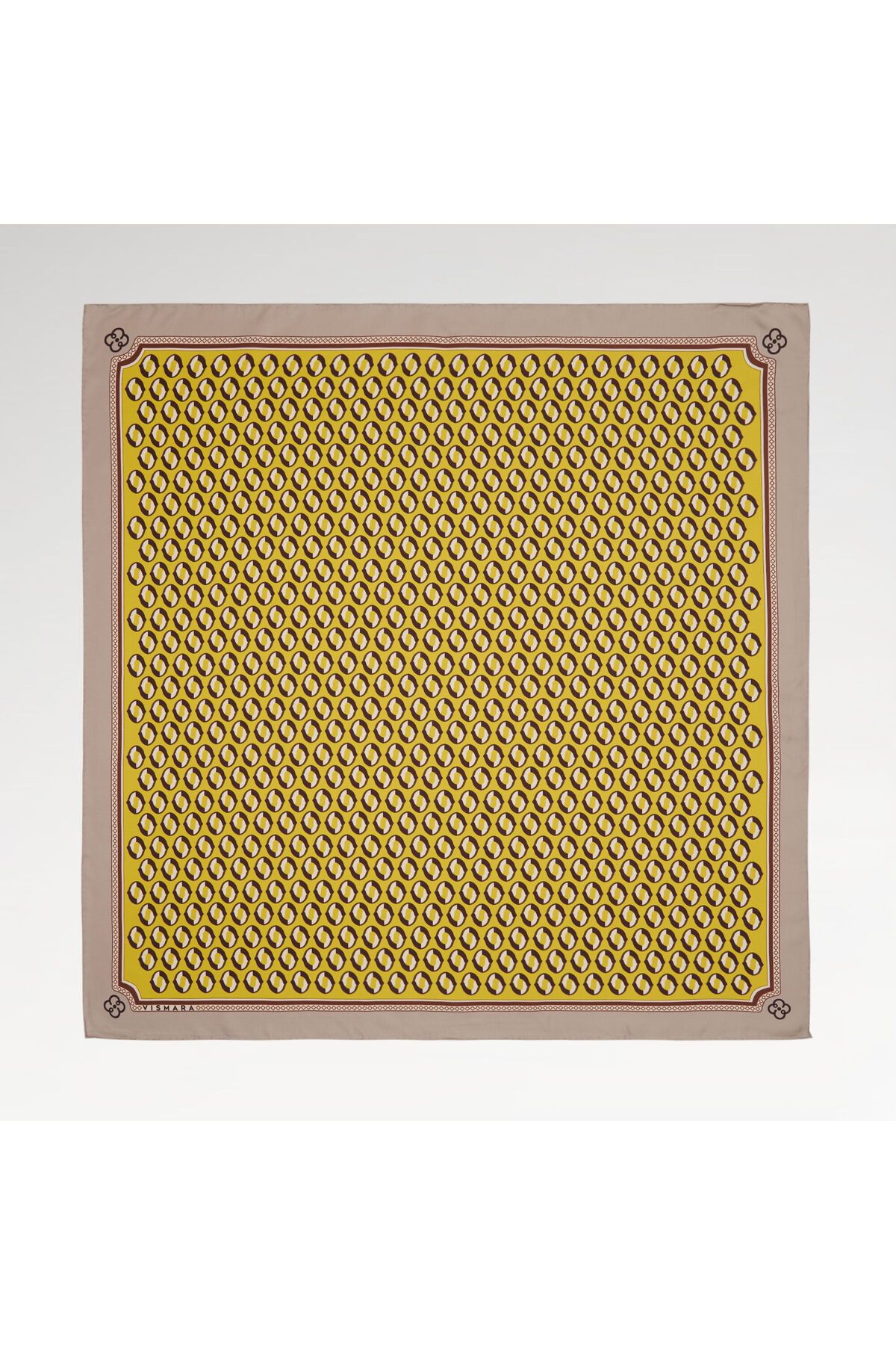 Vismara Sarı Modern Geometrik Desenli Twill İpek Eşarp