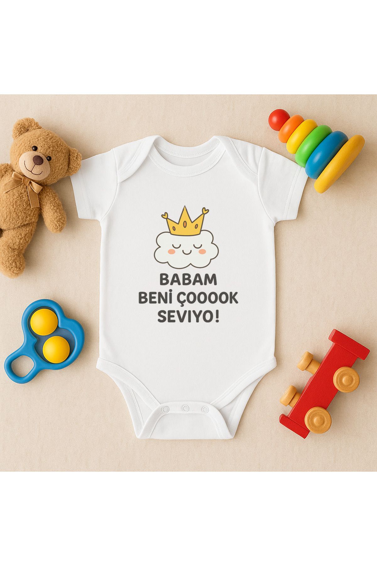 Magic Bravo %100 Pamuk Babam Beni Çok Seviyor Baskılı Beyaz Bebek Çıtçıtlı Badi Zıbın Body