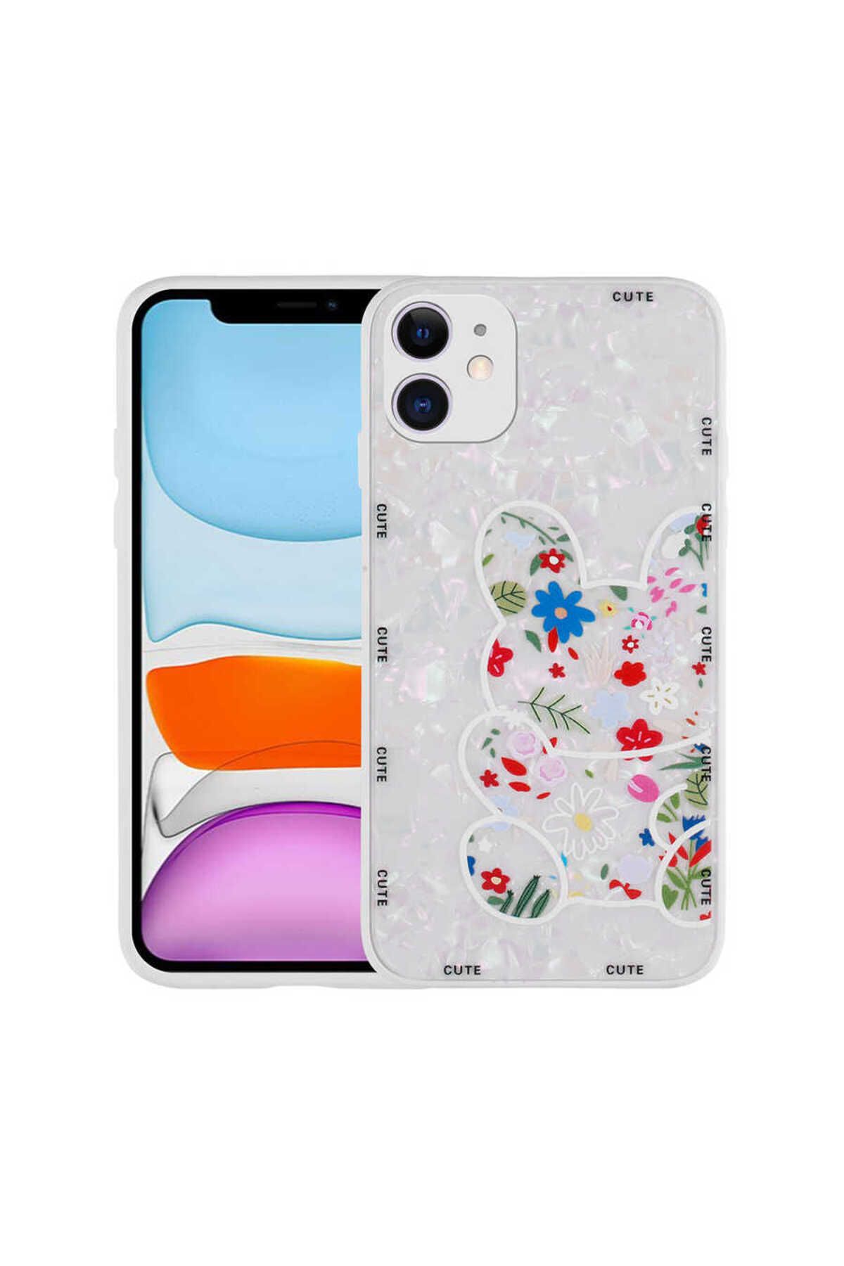 System Com iPhone 11 Uyumlu Desenli Sert Silikon SYS Mumila Kılıf-White Rabbit