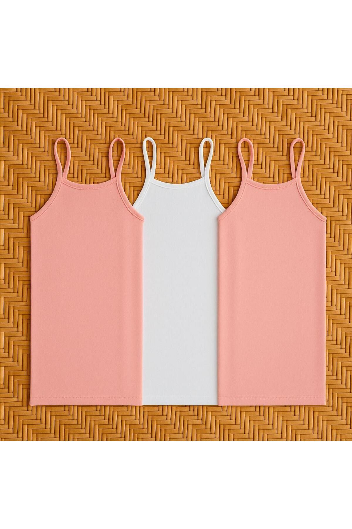 MODA Zumoo 3'lü Kadın Askılı Atlet Seti - 2 Pembe 1 Desenli Beyaz - L Beden