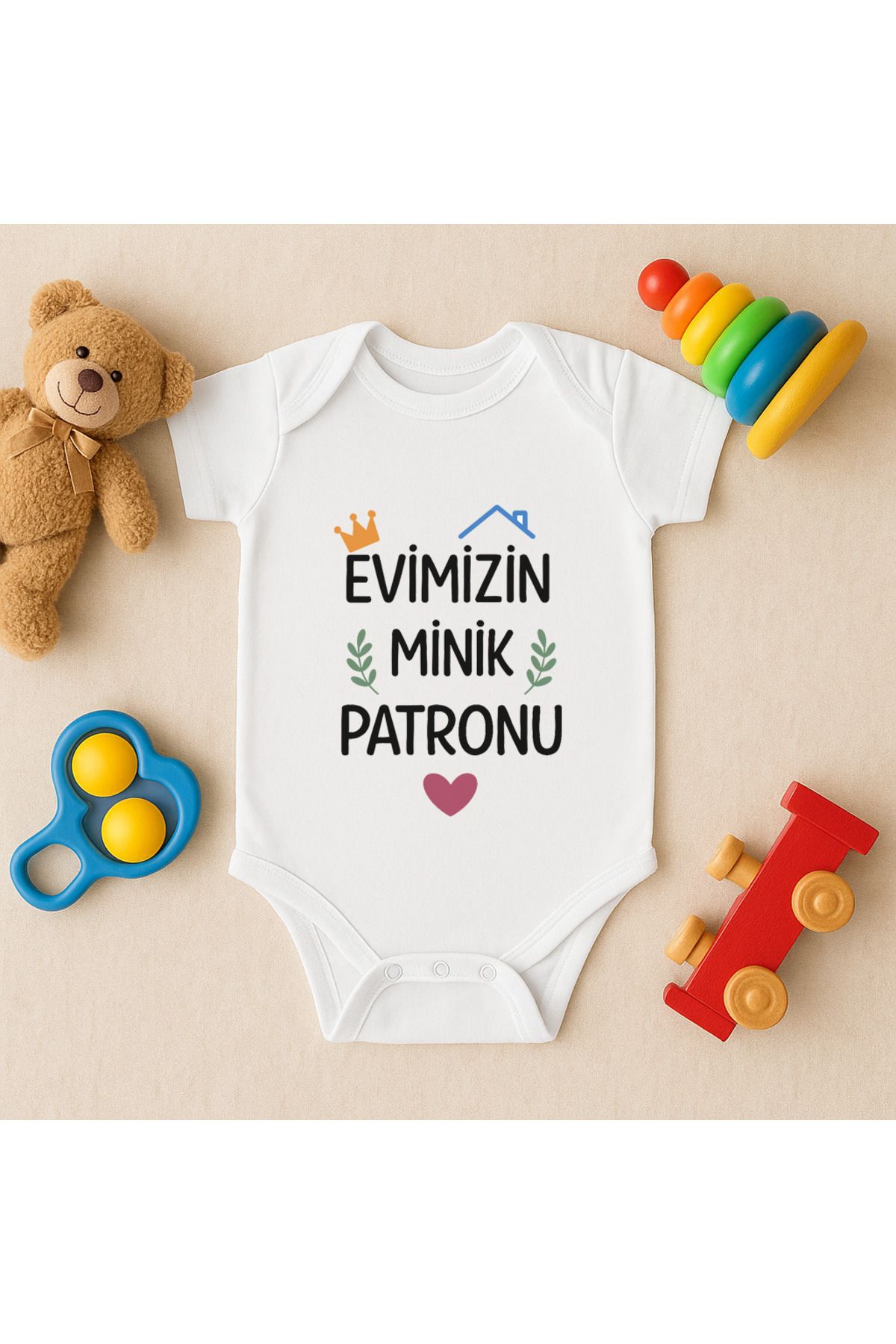 Magic Bravo %100 Pamuk Minik Patron Baskılı Beyaz Bebek Çıtçıtlı Badi Zıbın Body