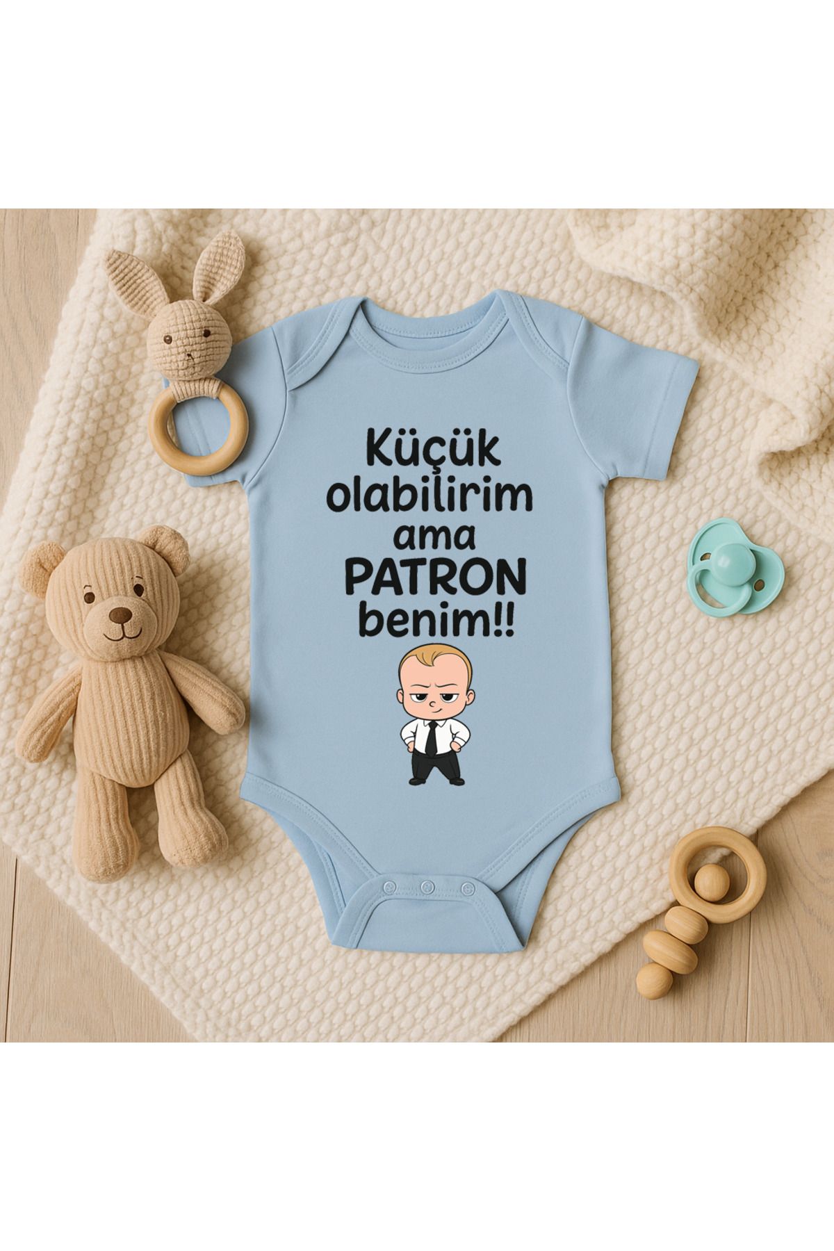 Magic Bravo %100 Pamuk Patron Benim Baskılı Mavi Bebek Çıtçıtlı Badi Zıbın Body