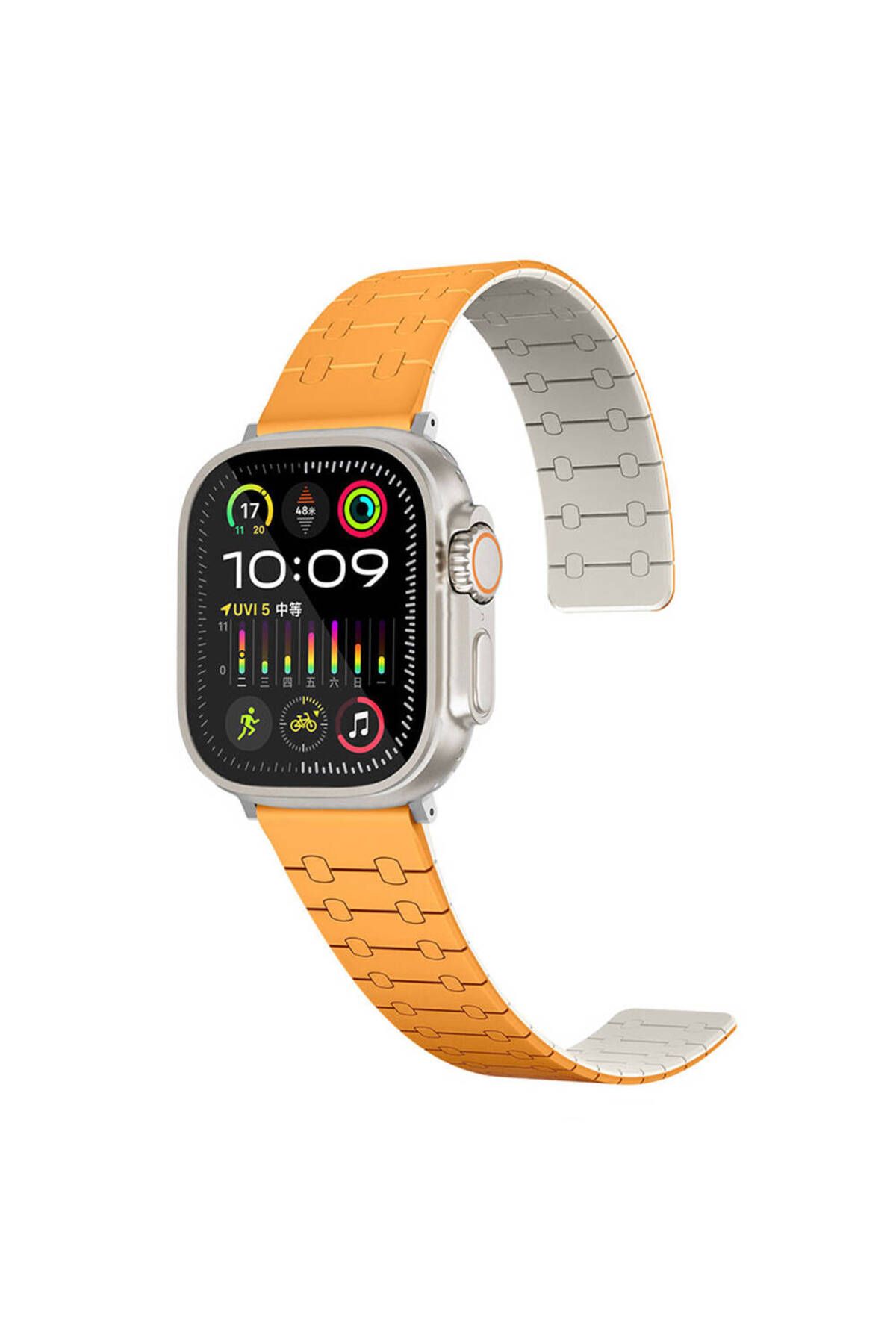 System Com Apple Watch 7 41mm SYS KRD-111 Çizgili Desenli Silikon Kordon-Turuncu