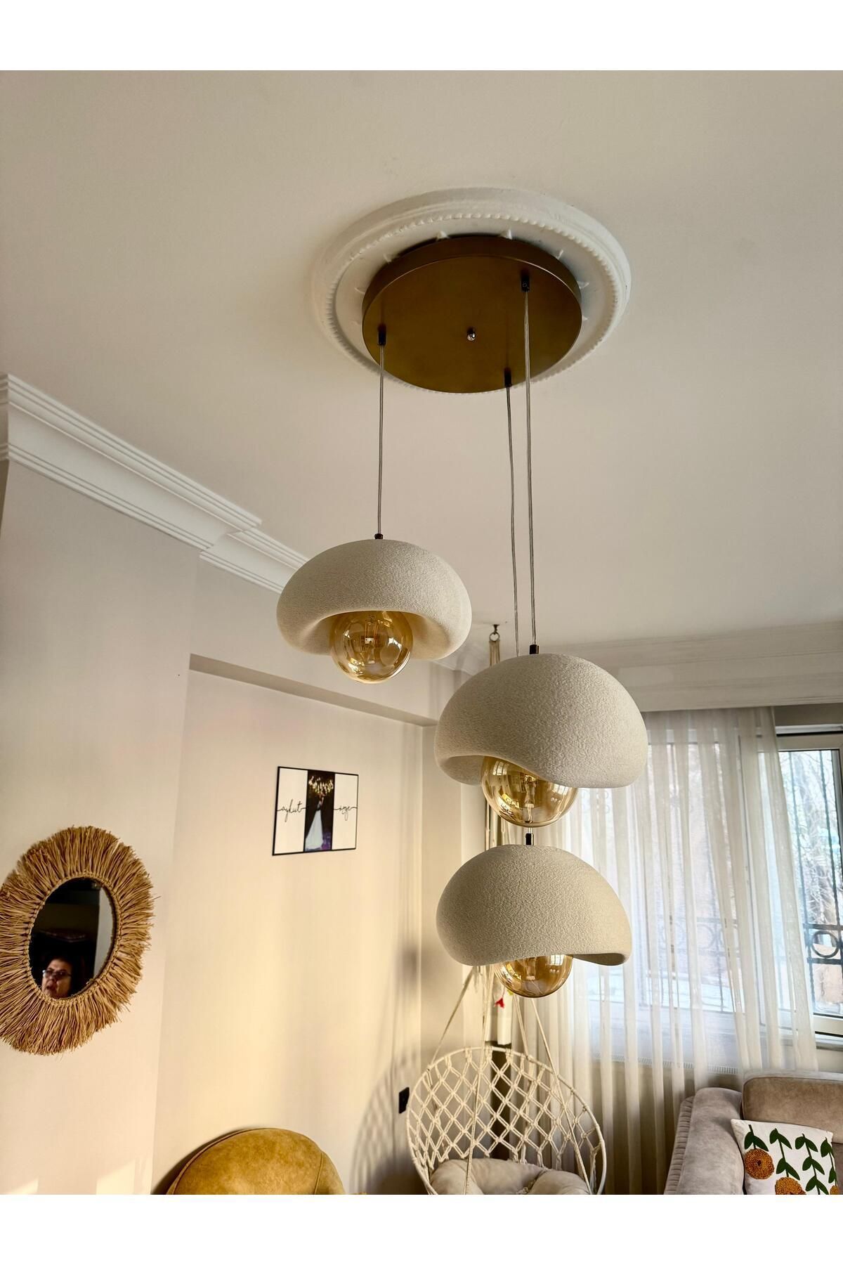 Ferisa Home 3 Lü Sarkıt Avize Rustik E27 Modern Avize Bohem Beton Salon Avize