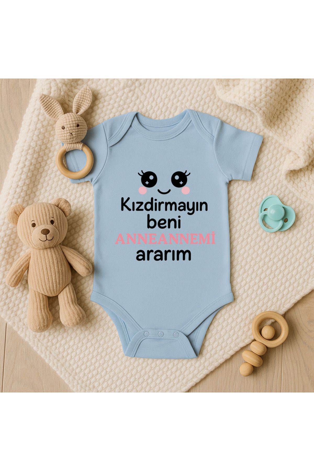 Magic Bravo %100 Pamuk Kızdırmayın Beni Baskılı Mavi Bebek Çıtçıtlı Badi Zıbın Body