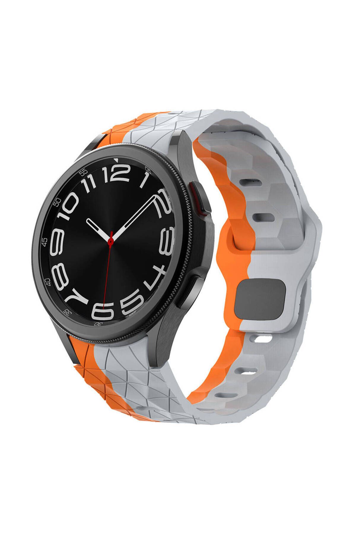 System Com Galaxy Watch 5 40mm SYS KRD-116 20mm Futbol Desenli Spor Tasarımlı Silikon Kordon-Gri-Turuncu