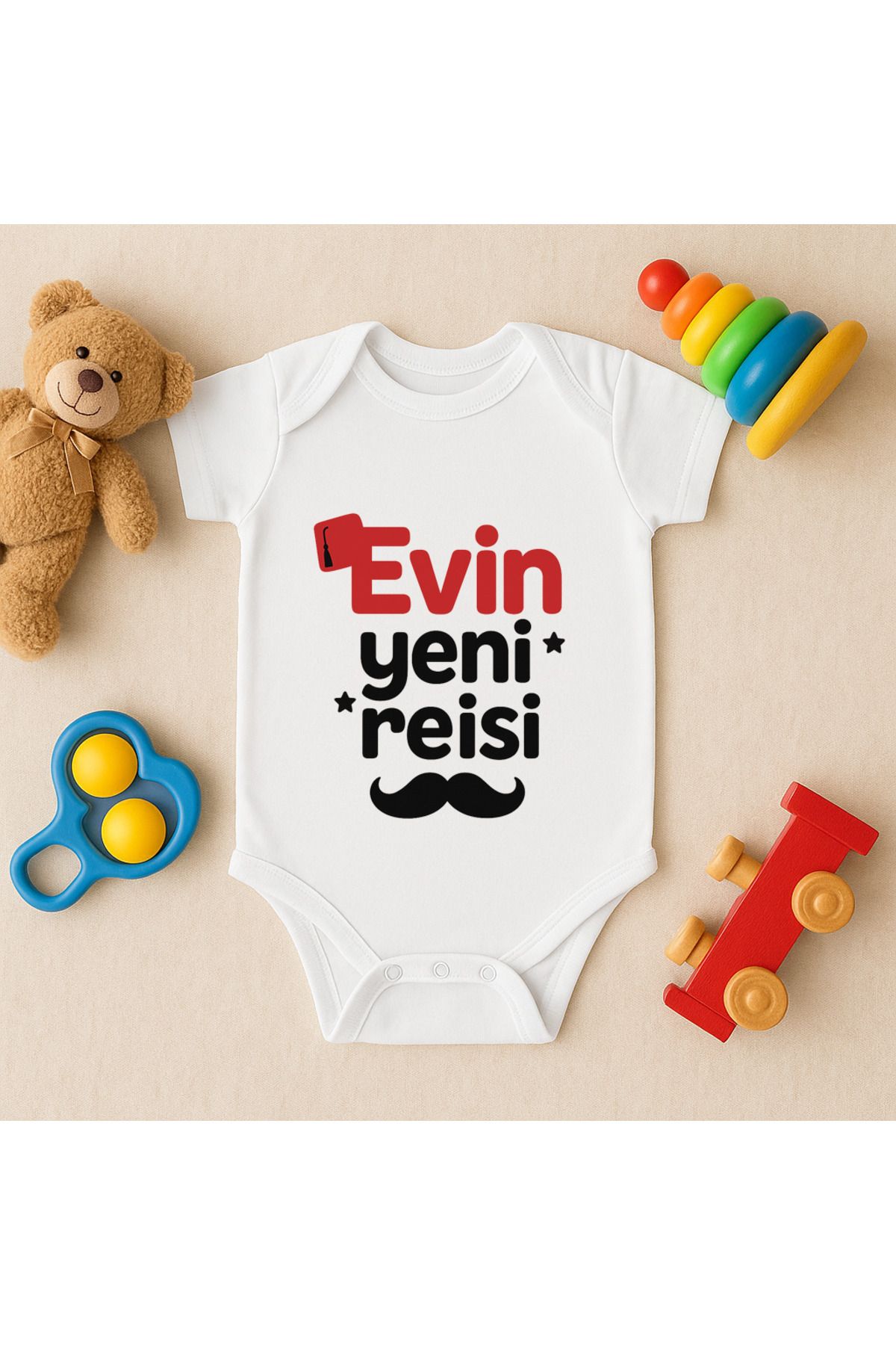 Magic Bravo %100 Pamuk Evin Yeni Reisi Baskılı Beyaz Bebek Çıtçıtlı Badi Zıbın Body