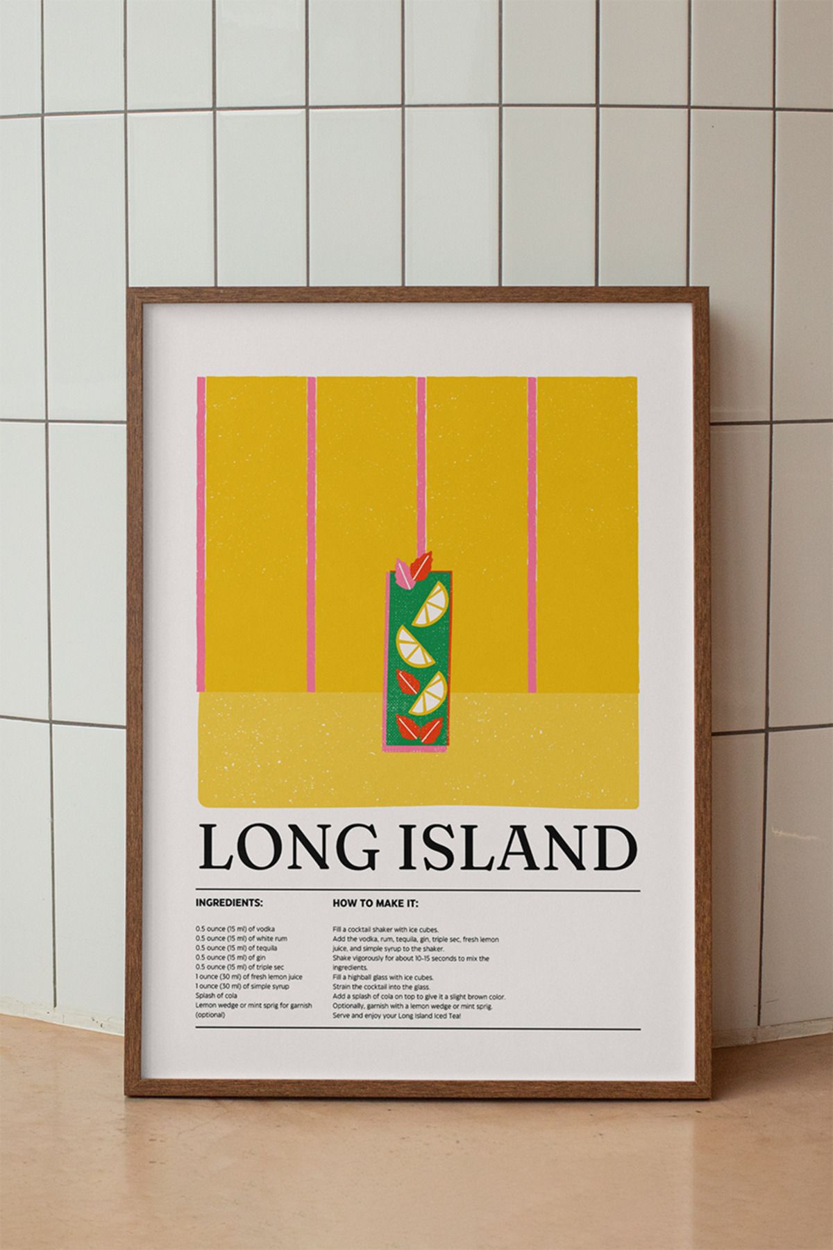 baselith Long Island Kokteyl Tarifi Posteri - Renkli Modern İçecek Mutfak Bar Duvar Dekoru - Çerçevesiz Baskı