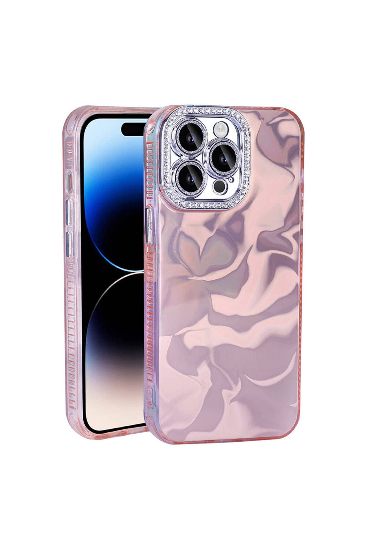 System Com iPhone 15 Pro Kılıf Airbagli Parlak Taş Detay Tasarımlı SYS Esila Kapak - Pembe