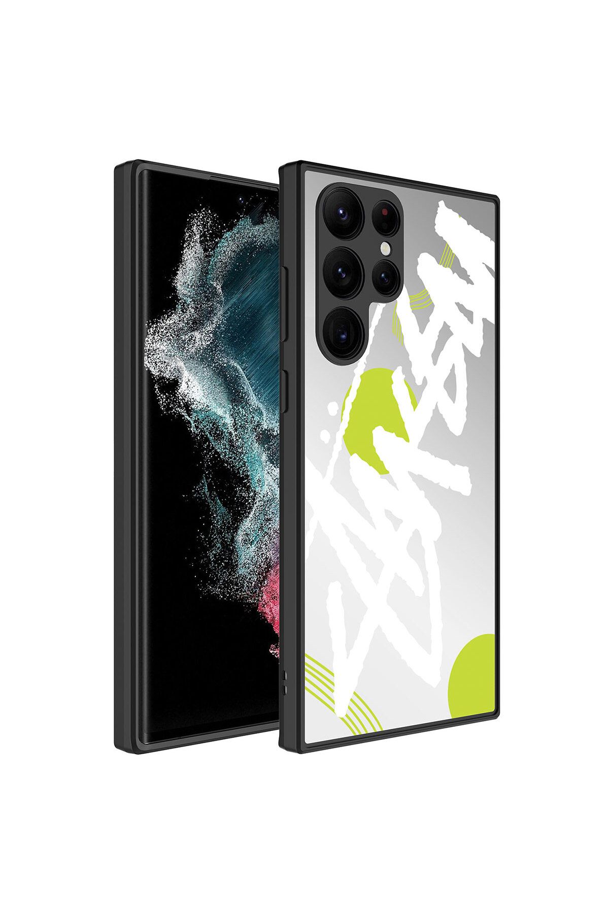 System Com Galaxy S23 Ultra Uyumlu Aynalı Desenli Kamera Korumalı Parlak SYS Mirror Kılıf-Yazı