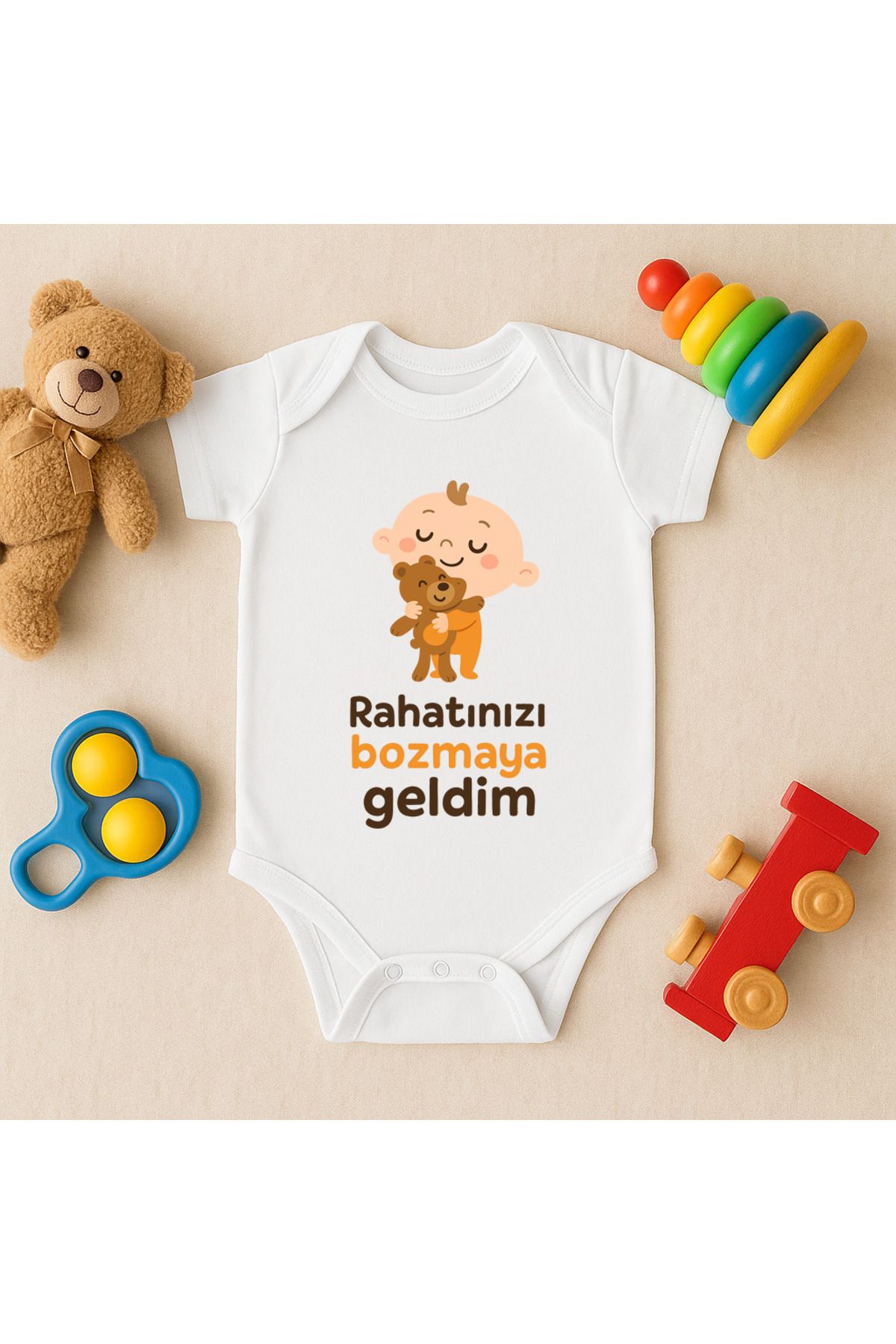 Magic Bravo %100 Pamuk Rahatınızı Bozmaya Geldim Baskılı Beyaz Bebek Çıtçıtlı Badi Zıbın Body
