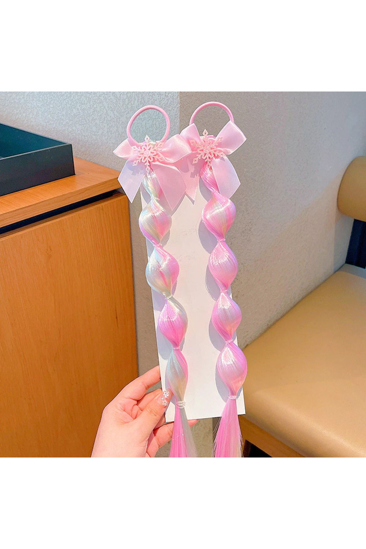 synshop Elsa Prenses 2Adet Simli Yıldız Kartanesi Bubble Bonbon Balon Kurdele Yapay Saç Postij Lastikli Toka