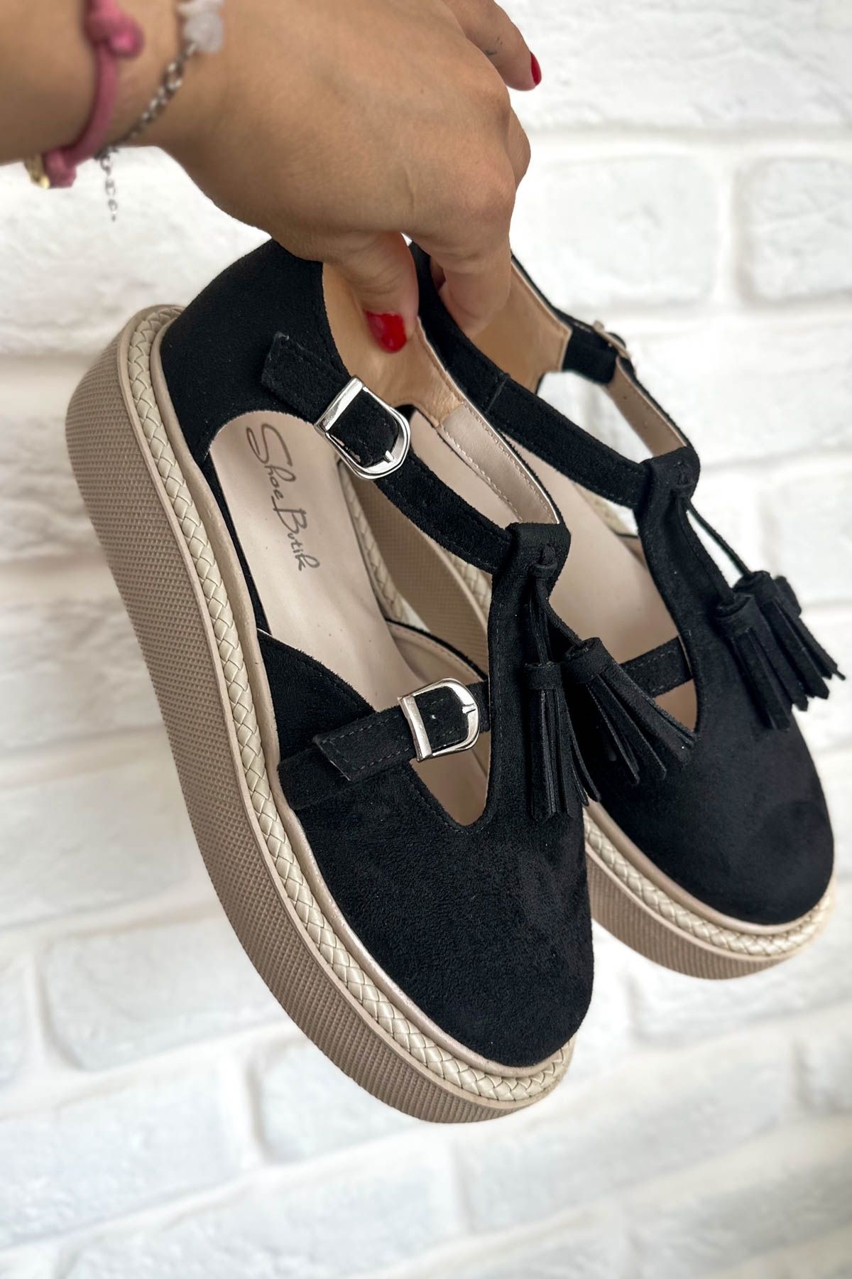 Shoebutik Cuba Siyah Süet Yazlık Açık Kadın Sneakers