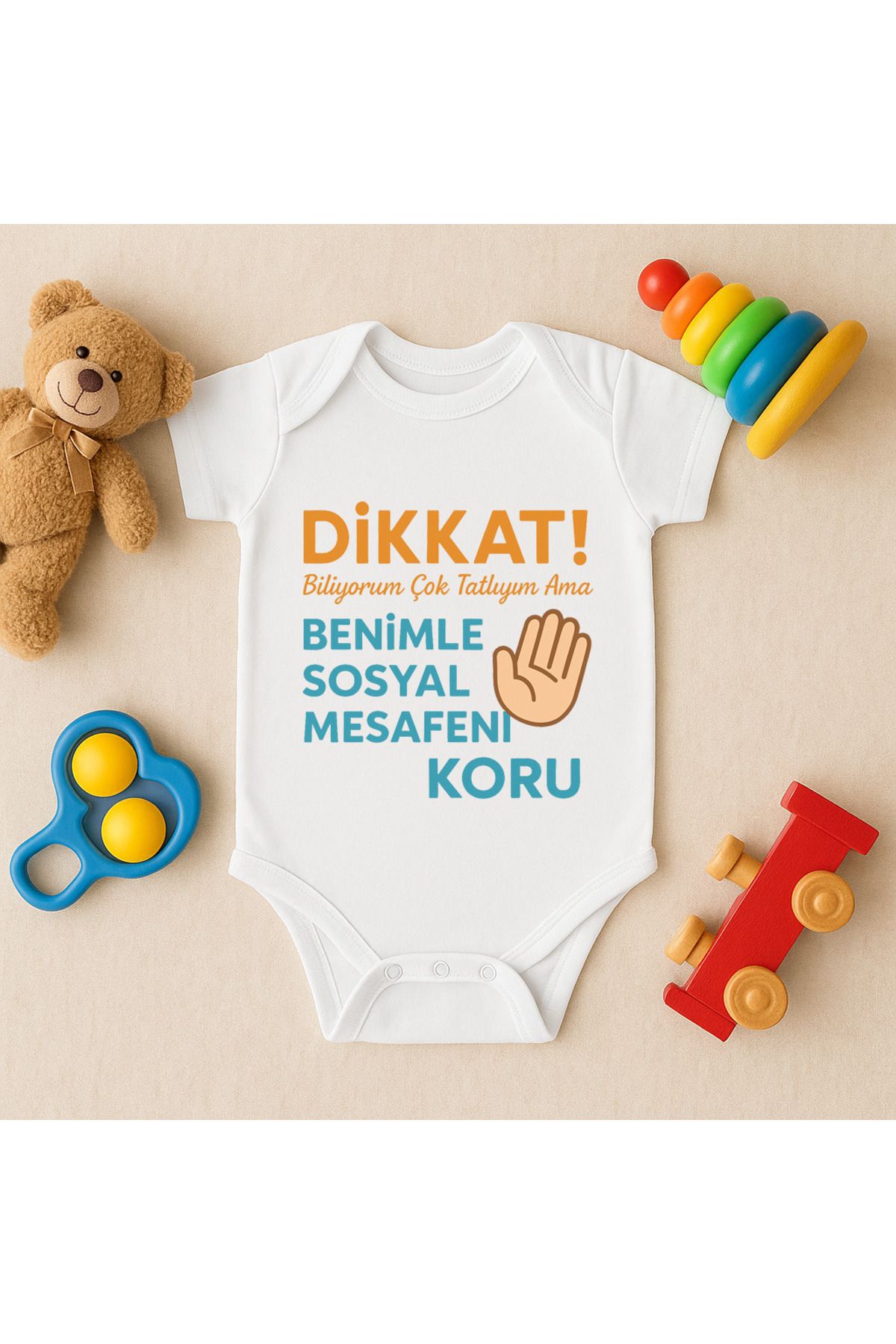 Magic Bravo %100 Pamuk Çok Tatlıyım Ama Baskılı Beyaz Bebek Çıtçıtlı Badi Zıbın Body