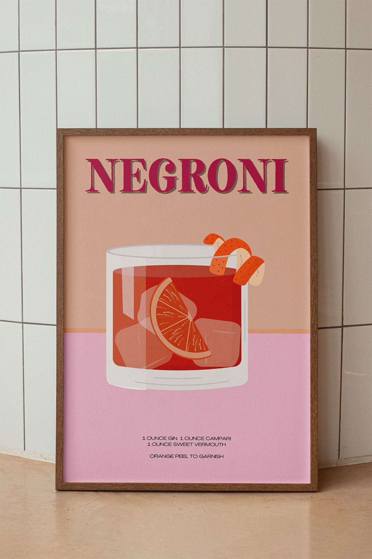 baselith Negroni Kokteyl Tarifi Posteri - Renkli Modern İçecek Mutfak Bar Duvar Dekor - Çerçevesiz Baskı