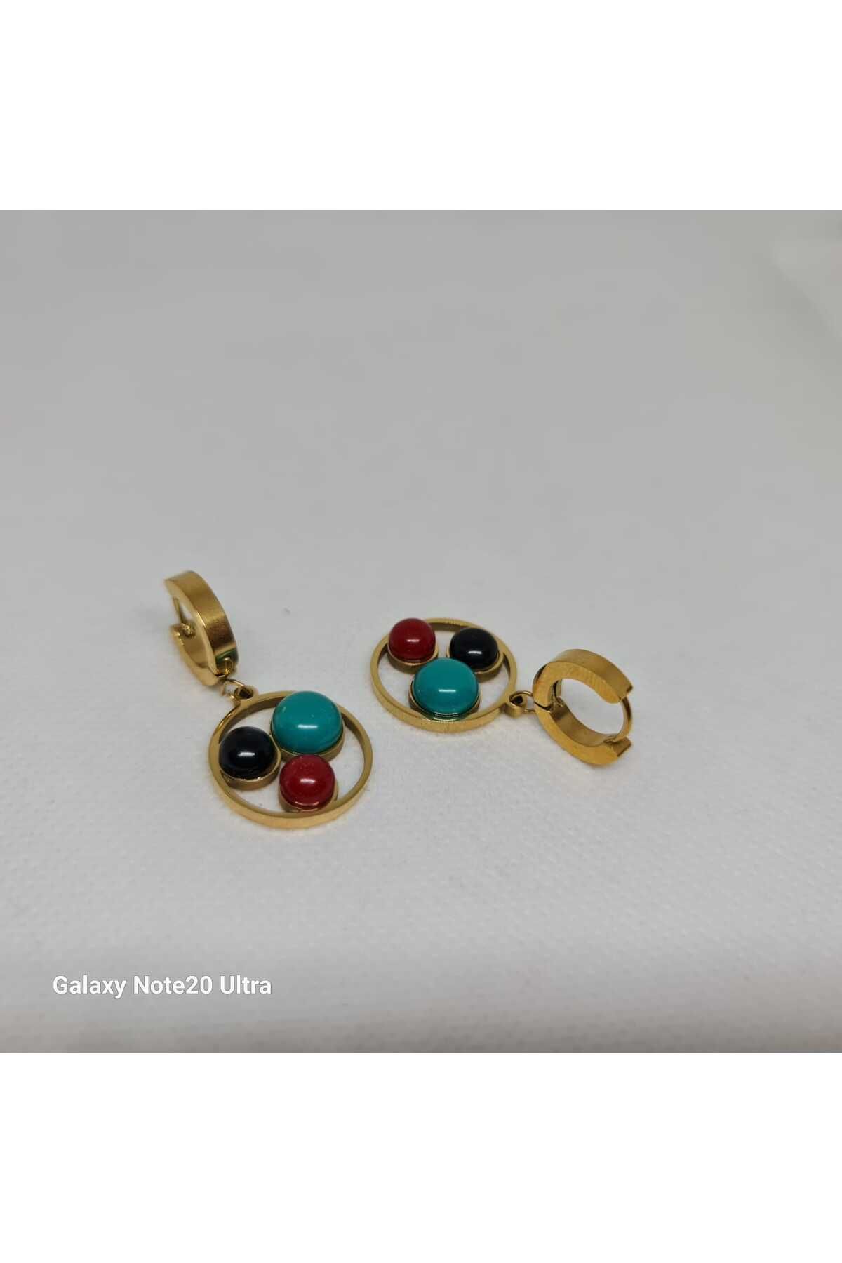 Store 316l Renkli Boncuk Desenli Paslanmaz Çelik Gold Küpe