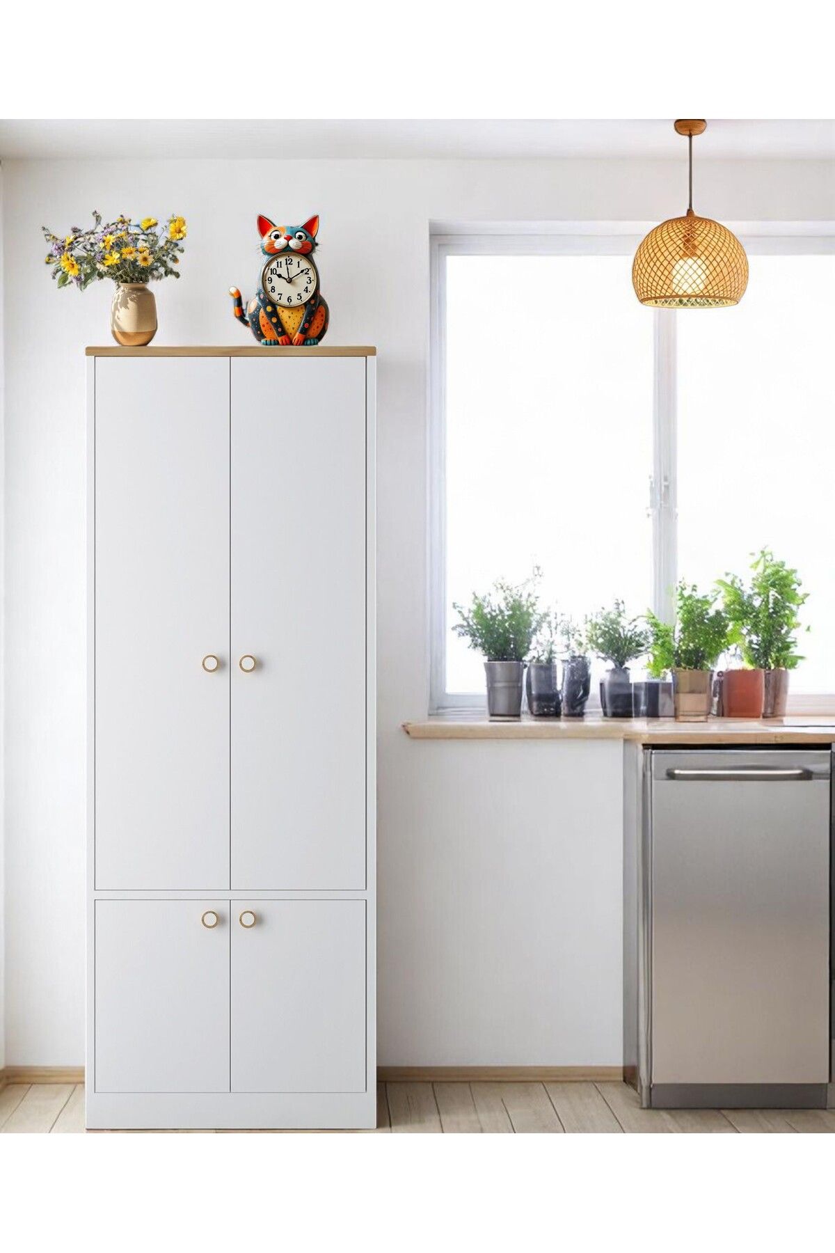 FLORADESİGN Niva Çok Amaçlı Dolap / Kapaklı ve 7 Raflı Dolap /Mutfak-Banyo-Kiler-Balkon Dolabı