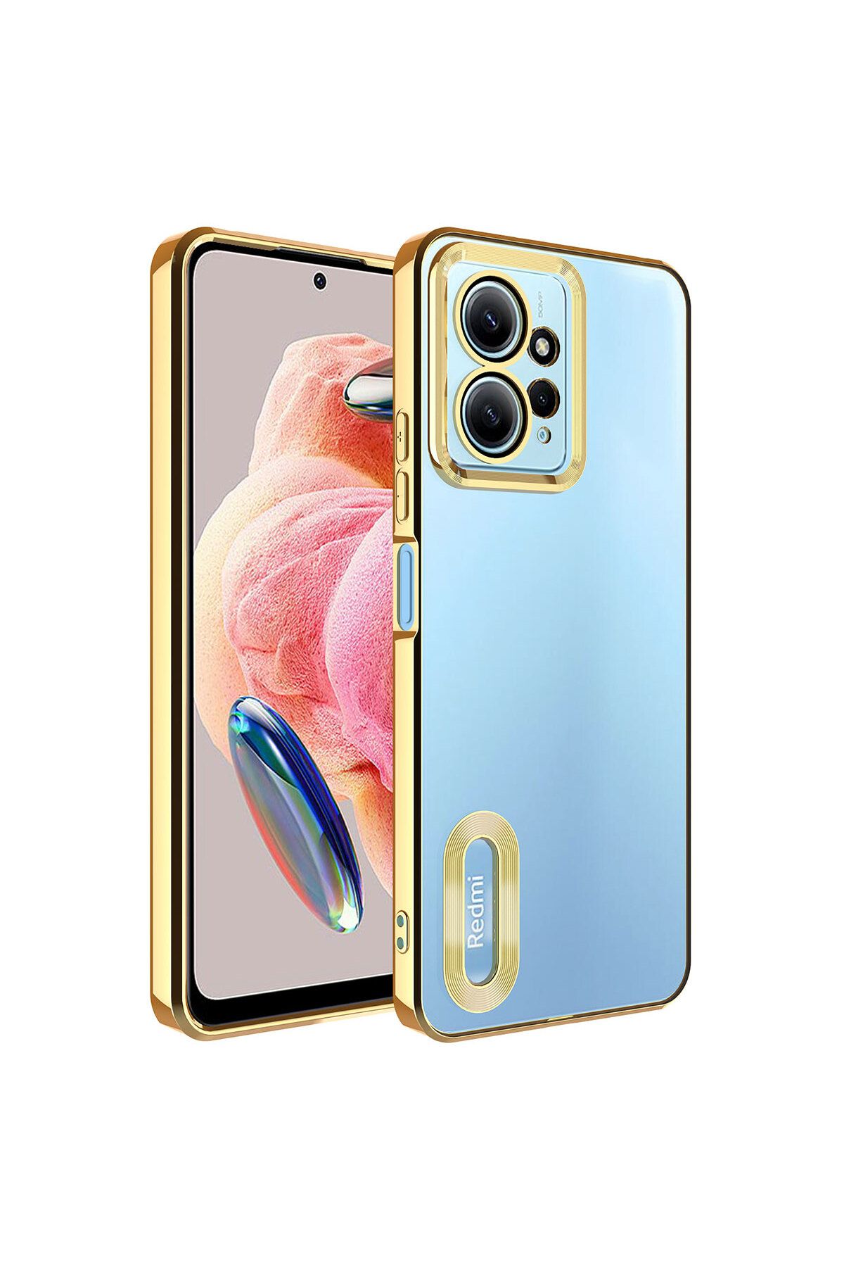 System Com Redmi Note 12 4G Kılıf Kamera Korumalı Logo Gösteren SYS Omega Kapak - Gold