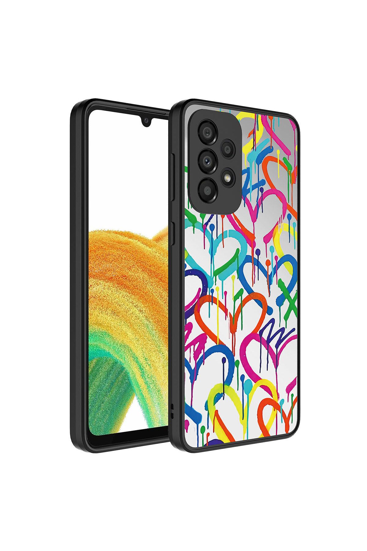 System Com Galaxy A52 Kılıf Aynalı Desenli Kamera Korumalı Parlak SYS Mirror Kapak - Kalp
