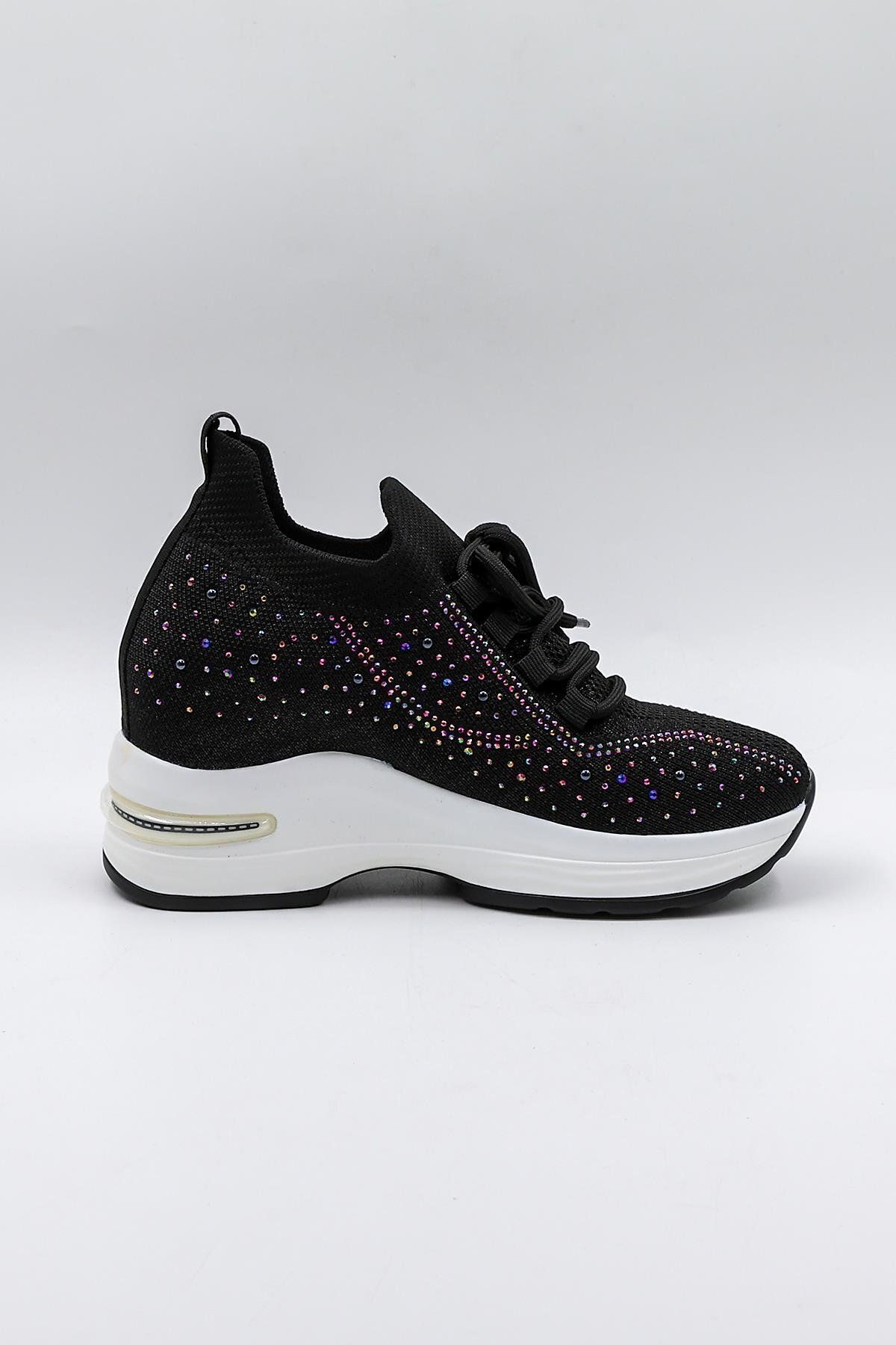 KRISTE BELL Taş Detaylı Triko Ithal Kadın Sneakers Spor Ayakkabı Kb0009 Siyah
