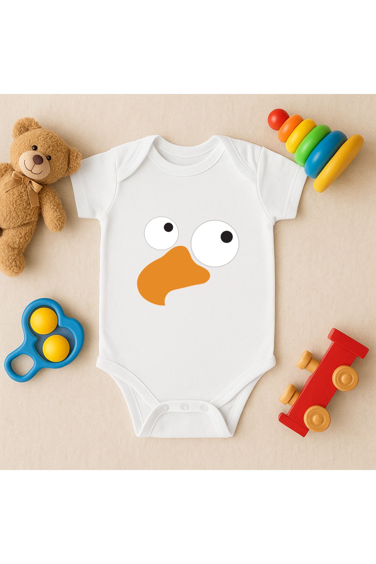 Magic Bravo %100 Pamuk Kuş Baskılı Beyaz Bebek Çıtçıtlı Badi Zıbın Body
