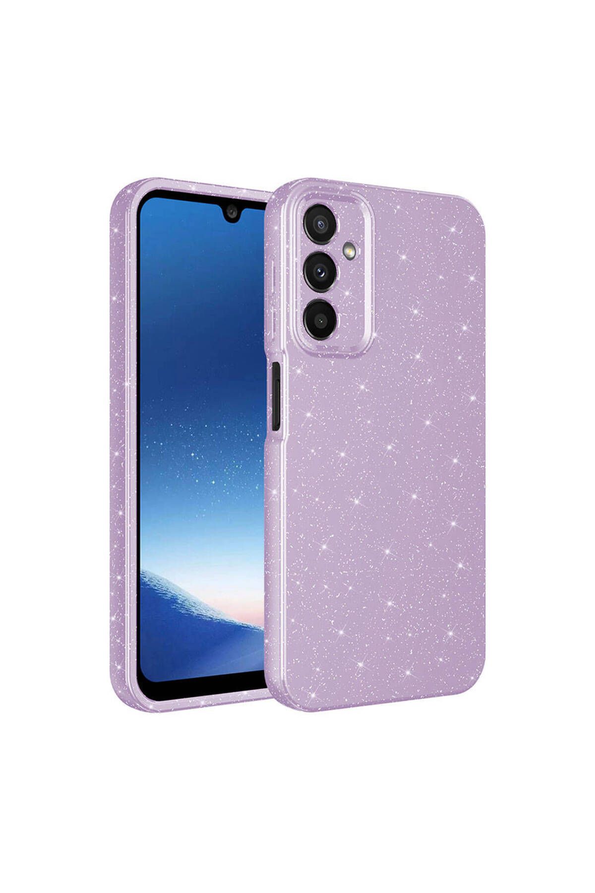 System Com Galaxy A25 Kılıf Kamera Korumalı Simli Lüks SYS Koton Kapak - Lila