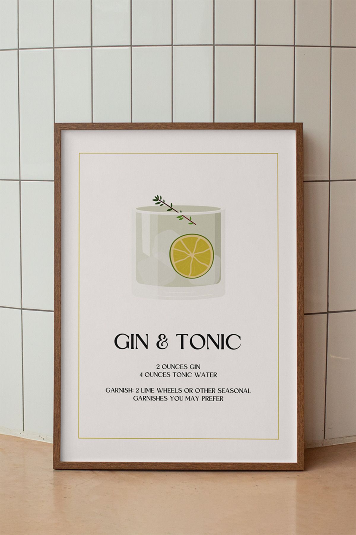baselith Gin Tonic Kokteyl Tarifi Posteri - Renkli Modern İçecek Mutfak Bar Duvar Dekoru - Çerçevesiz Baskı