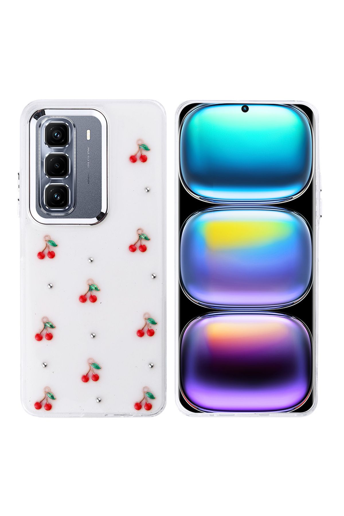 System Com İnfinix Hot 50 Pro Plus 4G Kılıf Airbag Tasarımlı Simli Şeffaf SYS Kutup Kapak - Kiraz