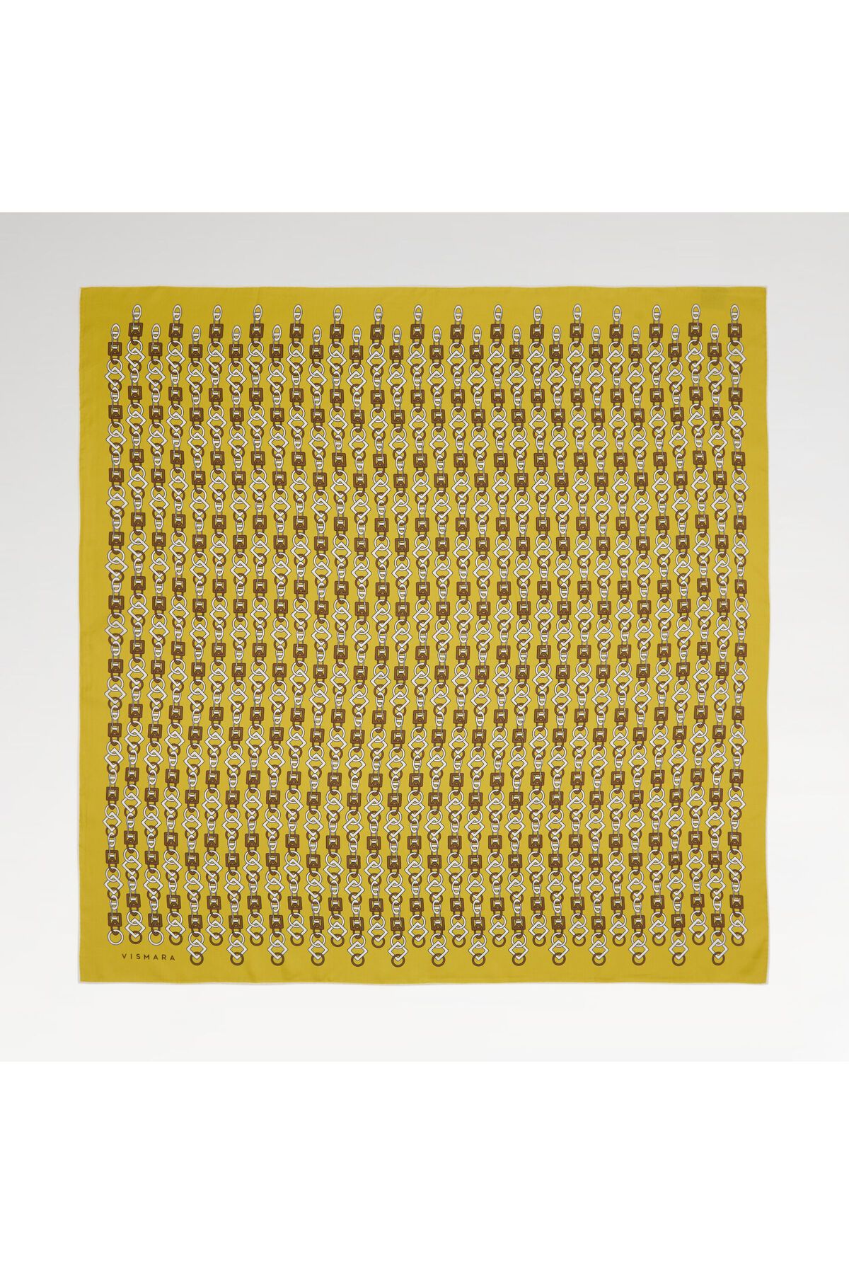 Vismara Sarı Zincir Motif Desenli Twill İpek Eşarp