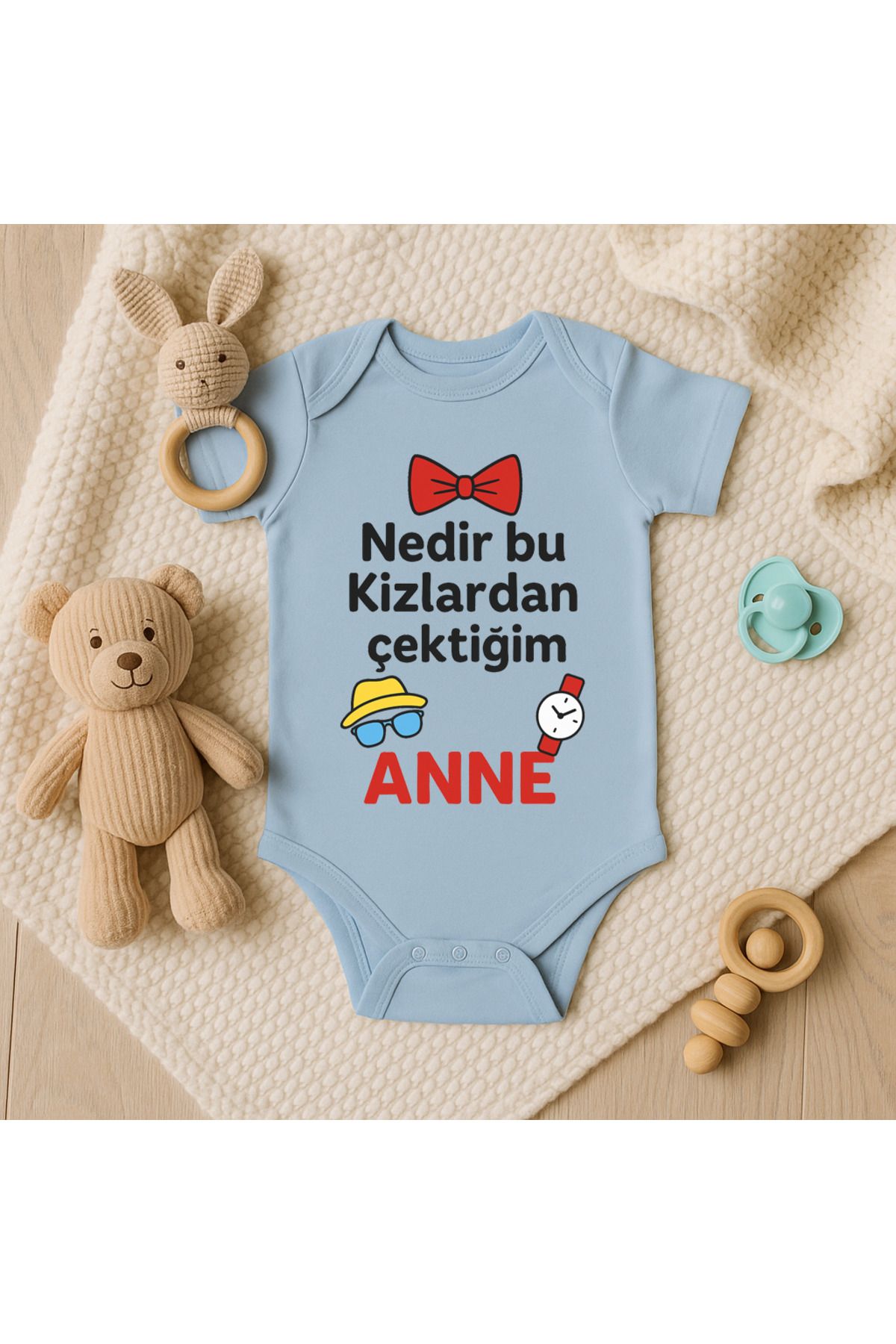Magic Bravo %100 Pamuk Nedir Bu Kızlardan Çektiğim Baskılı Mavi Bebek Çıtçıtlı Badi Zıbın Body