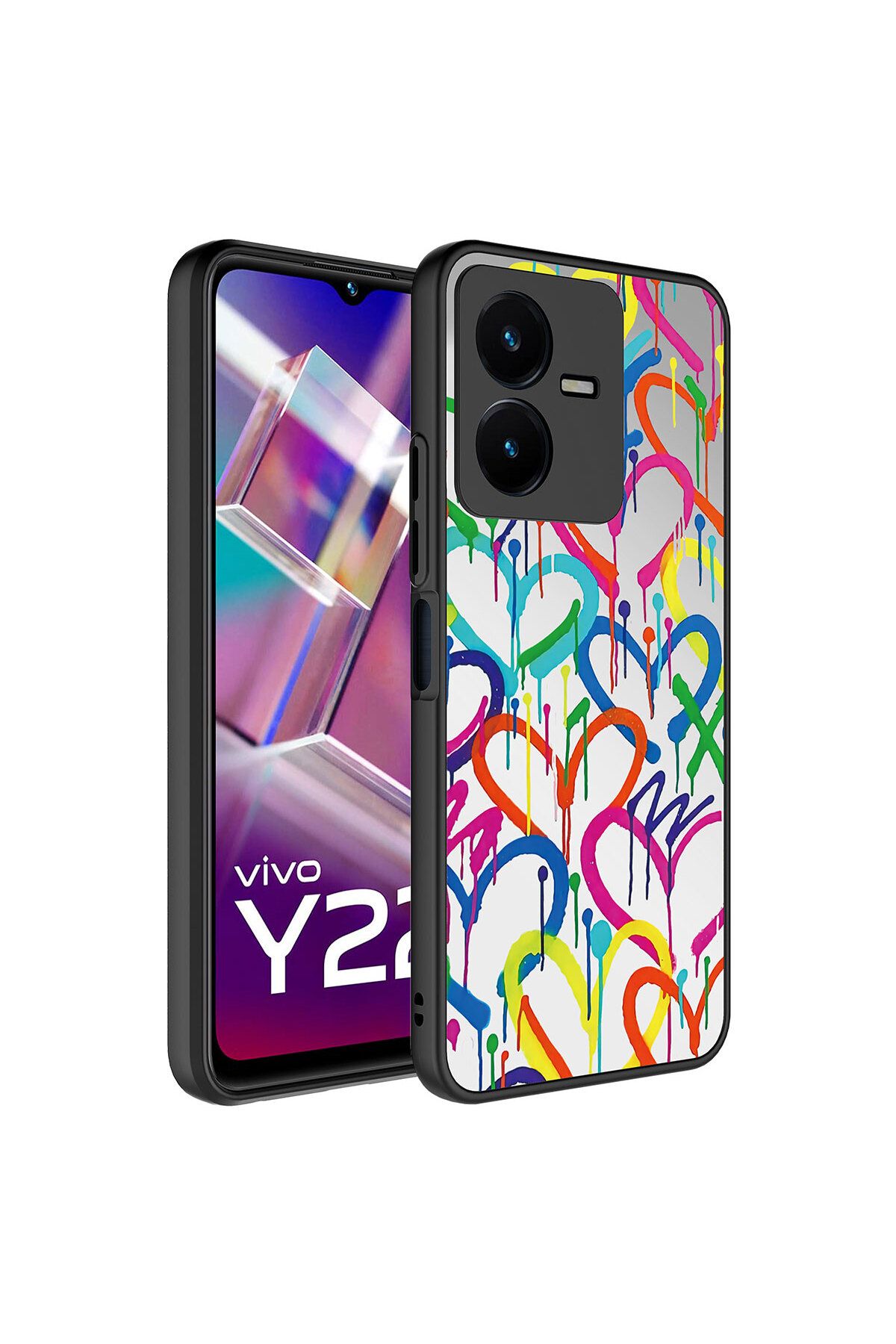 System Com Vivo Y35 Kılıf Aynalı Desenli Kamera Korumalı Parlak SYS Mirror Kapak - Kalp