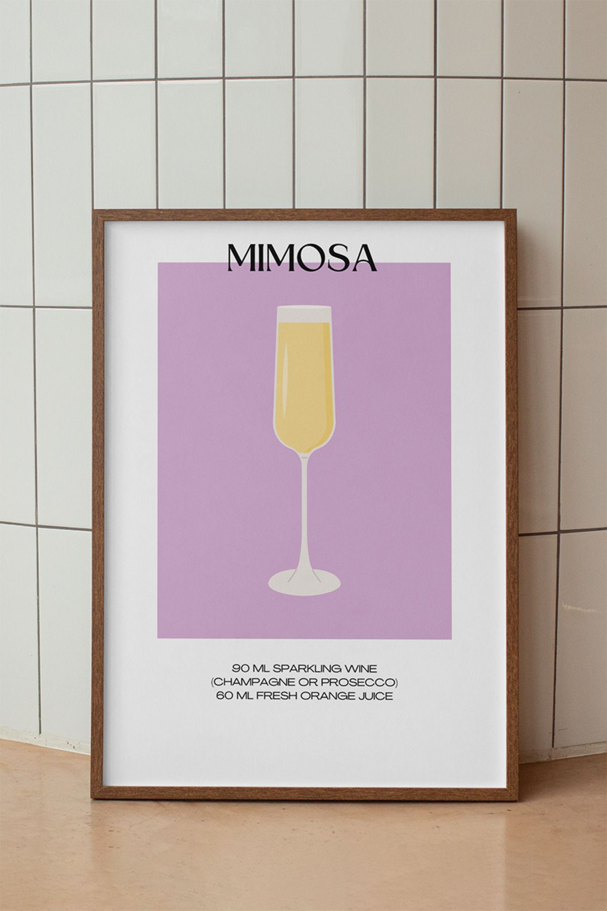 baselith Mimosa Kokteyl Tarifi Posteri - Renkli Modern İçecek Mutfak Duvar Dekoru - Çerçevesiz Baskı