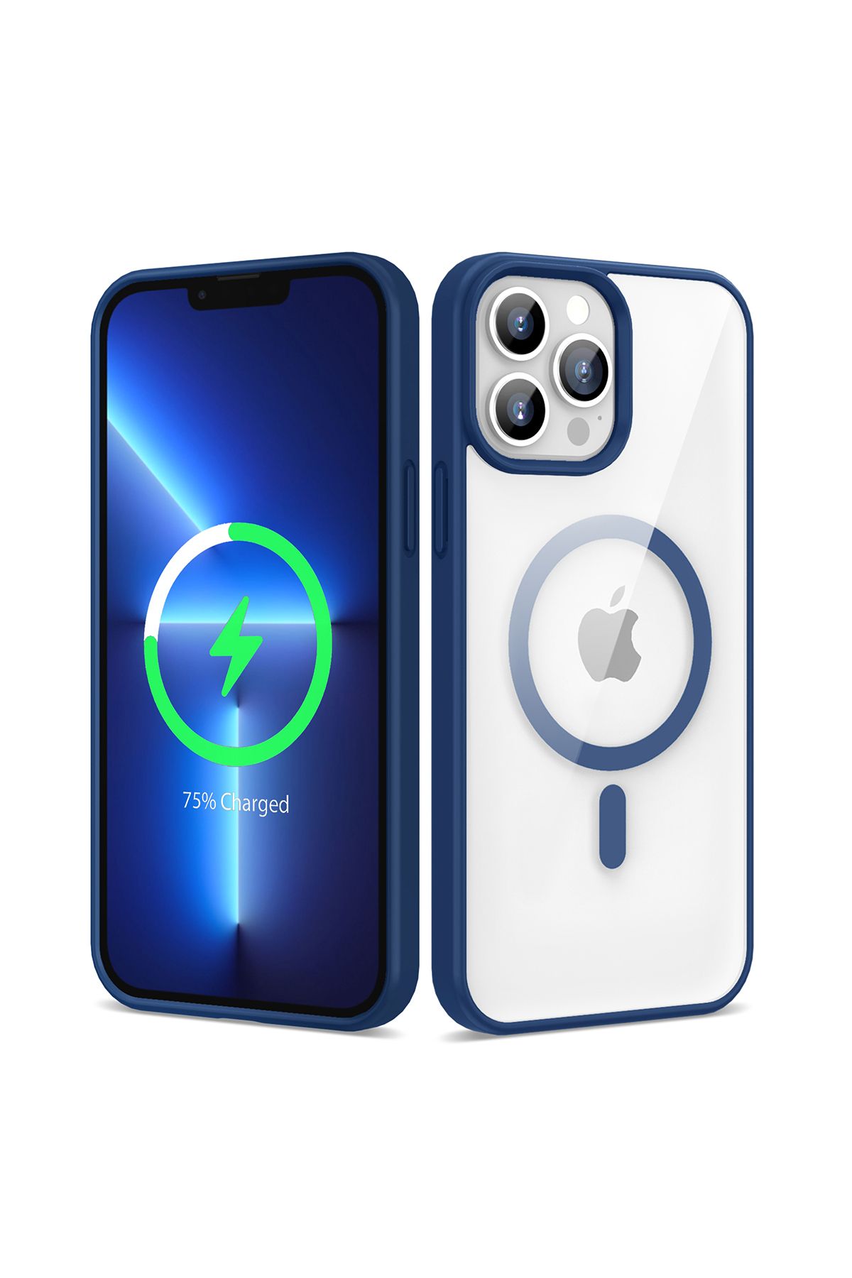 System Com iPhone 13 Pro Max Uyumlu Magsafe Wireless Şarj Özellikli Silikon SYS Ege Kılıf-Mavi