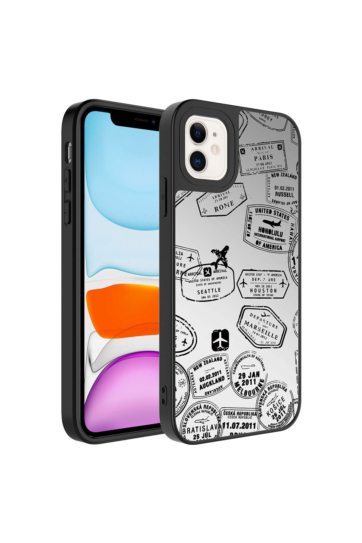 System Com iPhone 11 Uyumlu Aynalı Desenli Kamera Korumalı Parlak SYS Mirror Kılıf-Seyahat