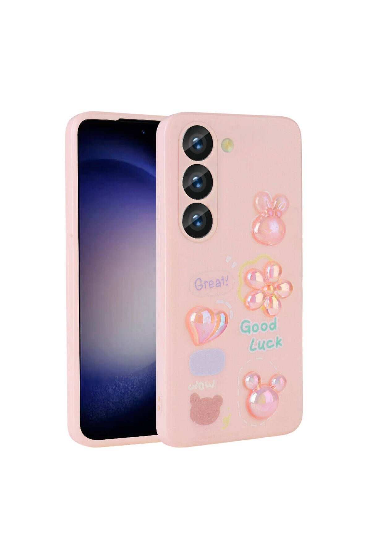 System Com Galaxy A54 Kılıf Kabartma Figürlü Parlak SYS Toys Silikon Kapak - Pembe
