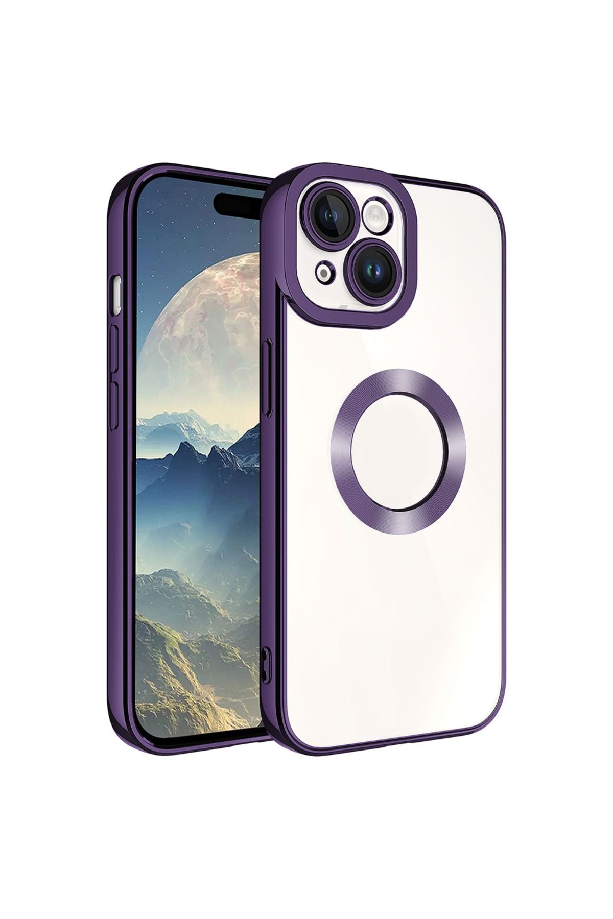 System Com iPhone 15 Uyumlu Kamera Korumalı Logo Gösteren SYS Omega Kılıf-Derin Mor