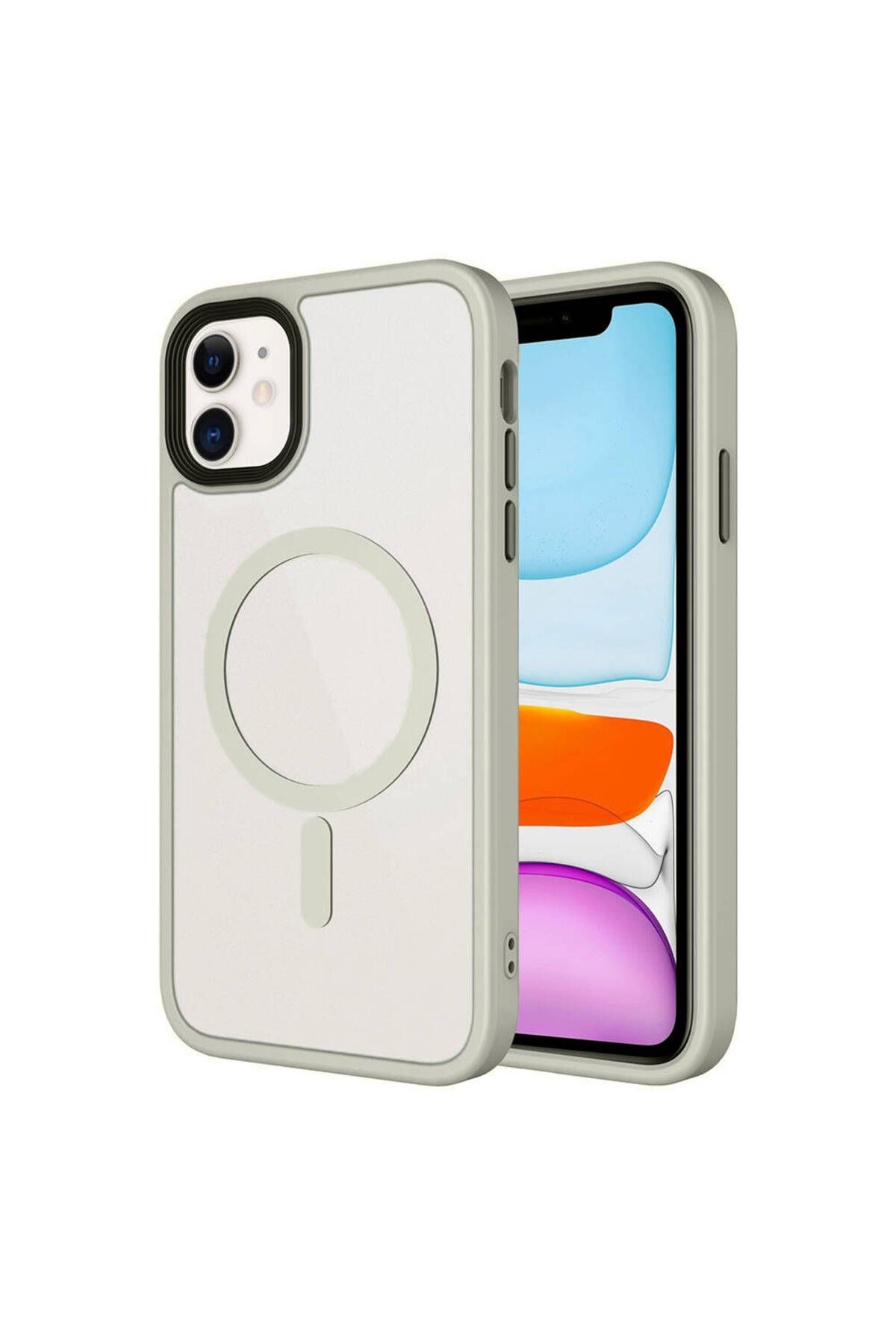 System Com iPhone 11 Kılıf Mat Arka Yüzey Wireless Şarj Özellikli SYS Flet Magsafe Kapak - Titanyum