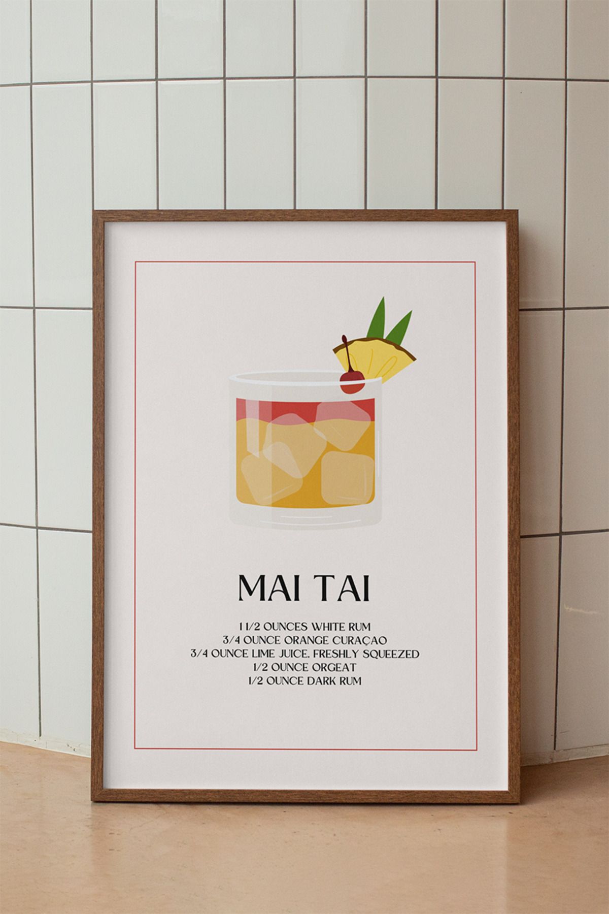 baselith Mai Tai Kokteyl Tarifi Posteri - Renkli Modern İçecek Mutfak Bar Duvar Dekor - Çerçevesiz Baskı