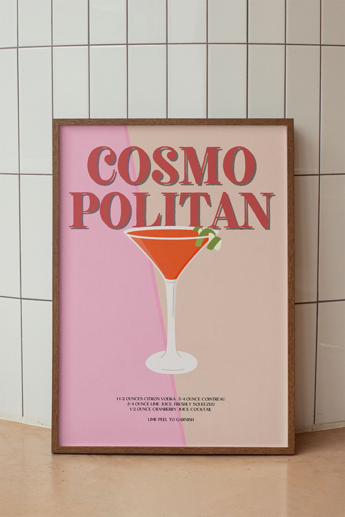 baselith Cosmopolitan Kokteyl Tarifi Posteri - Renkli Modern İçecek Mutfak Bar Duvar Dekor - Çerçevesiz Baskı