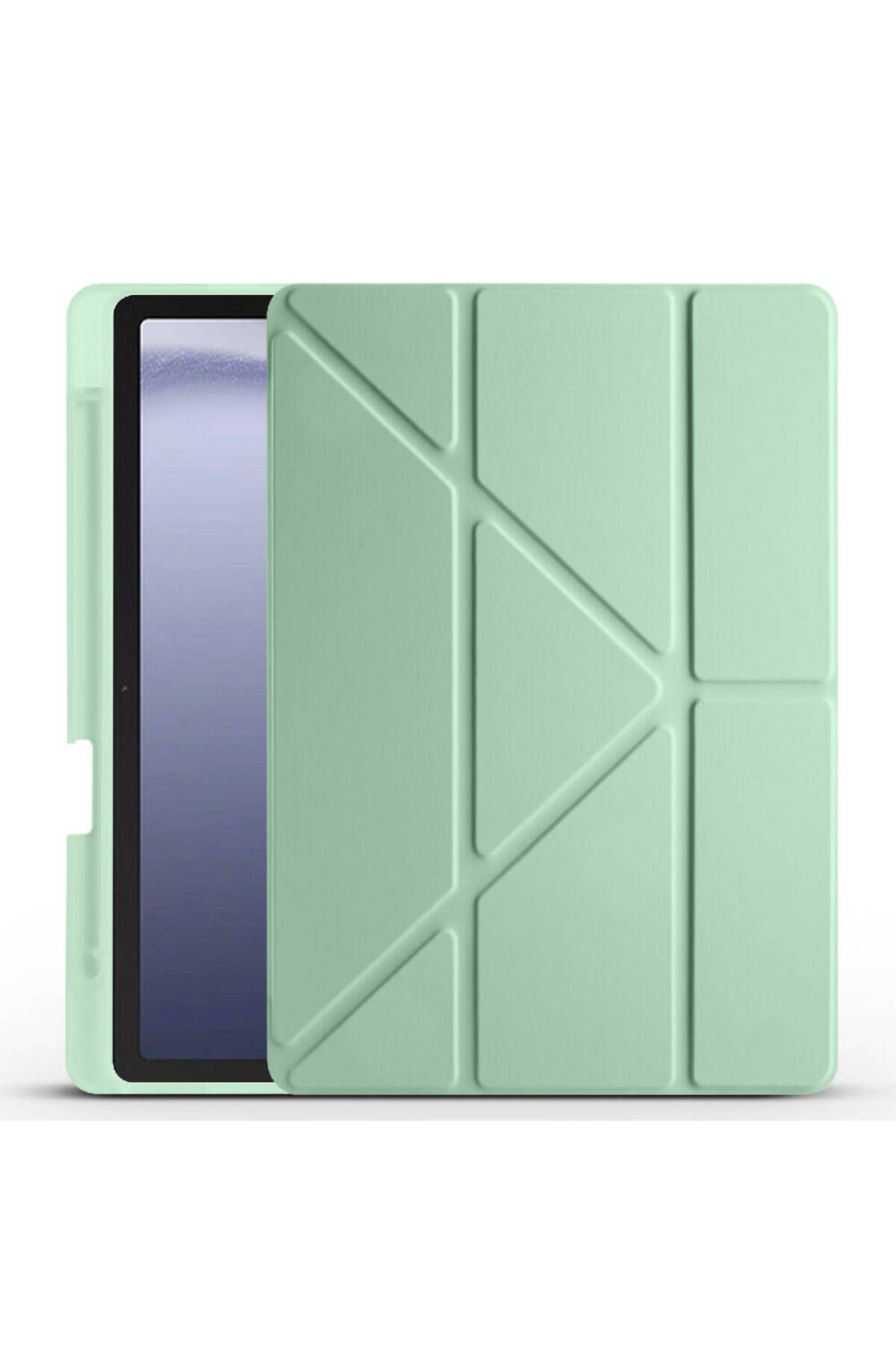 System Com Galaxy Tab A9 Kılıf Uyumlu SYS Tri Folding Kalem Bölmeli Standlı Kılıf-Açık Yeşil