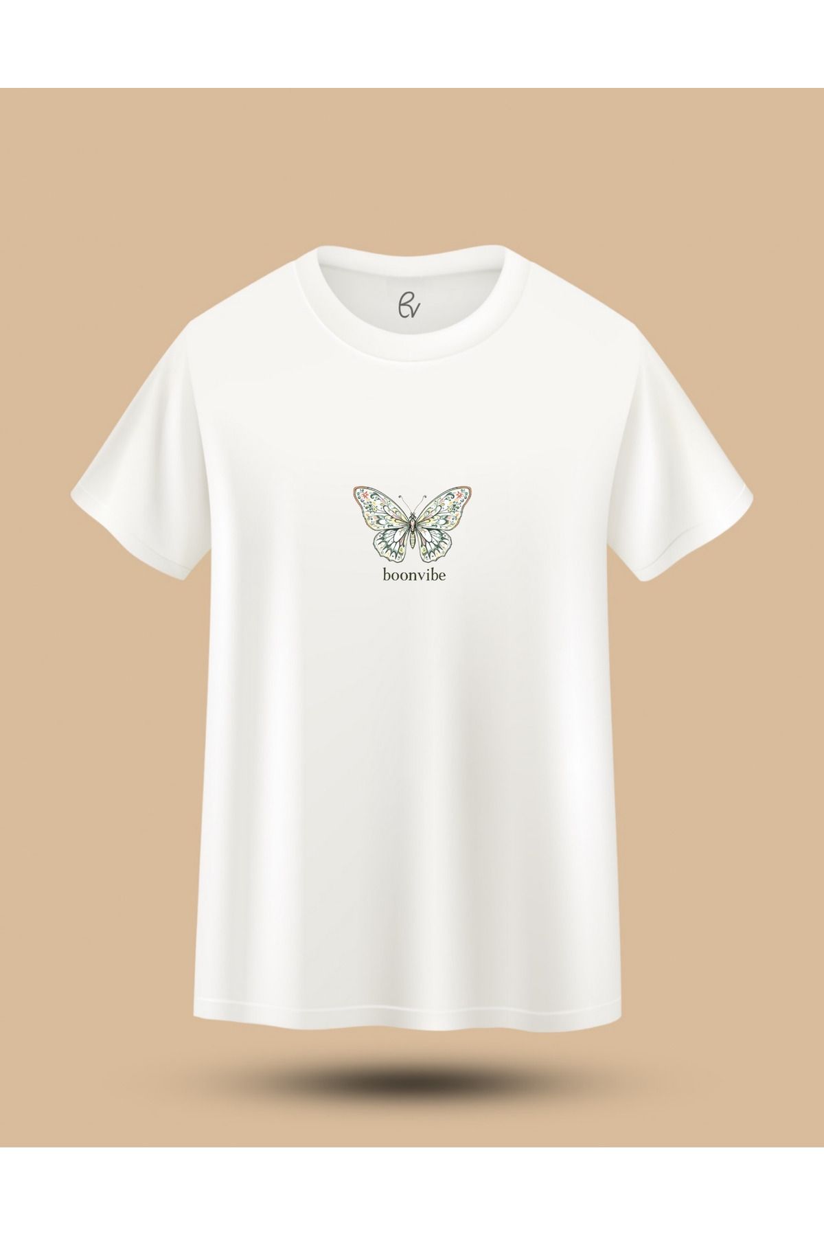 Boonvibe Mini Kelebek Dijital Baskılı Vintage Motifli %100 Pamuk Unisex T-Shirt