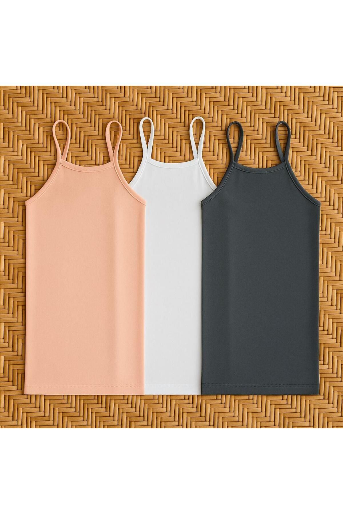 MODA Zumoo 3'lü Kadın Askılı Atlet Seti - Açık Pembe / Lacivert / Beyaz - L Beden