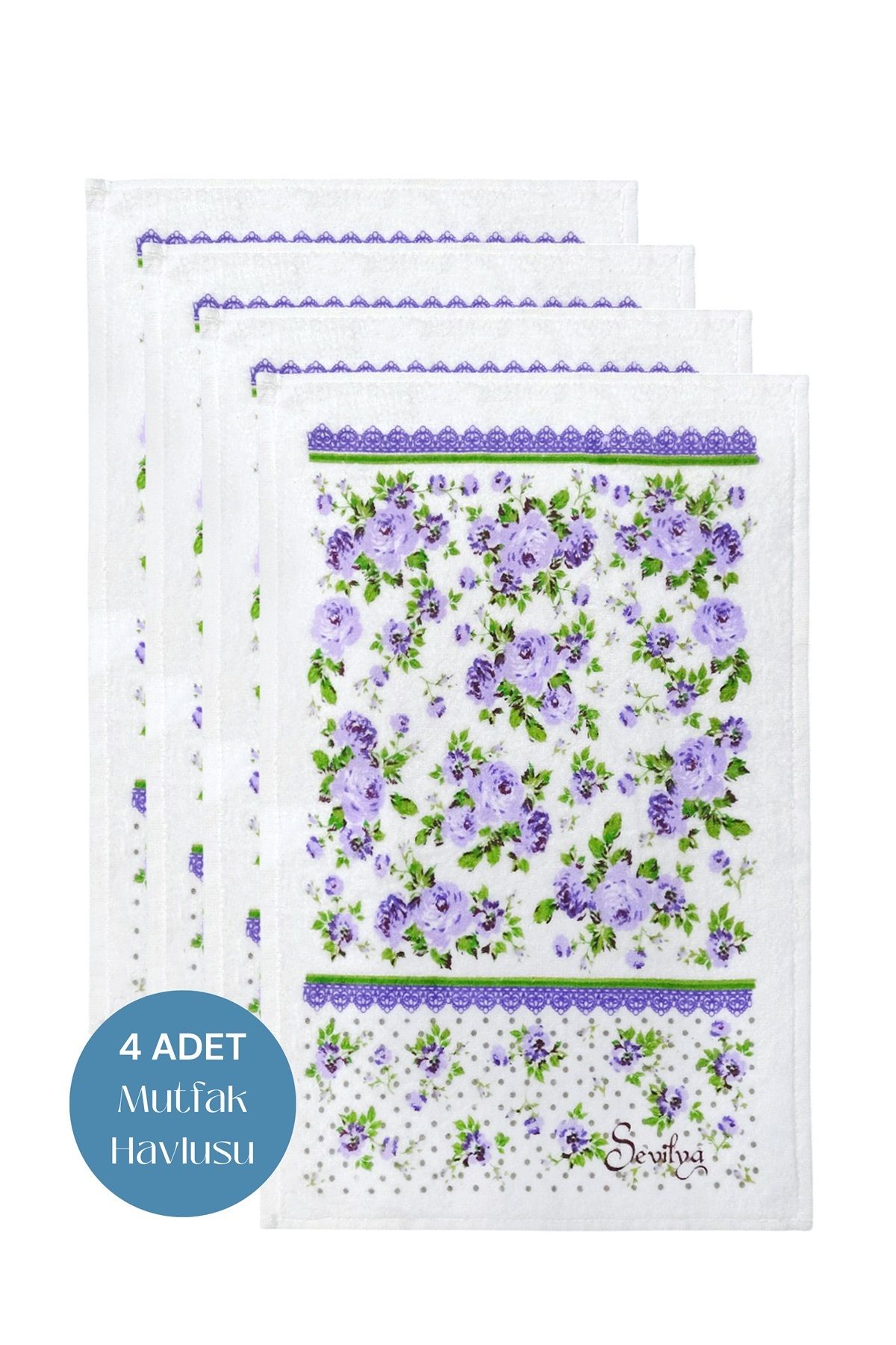 sevilya 4lü Paket Baskılı Beyaz Mutfak Havlusu Modeli