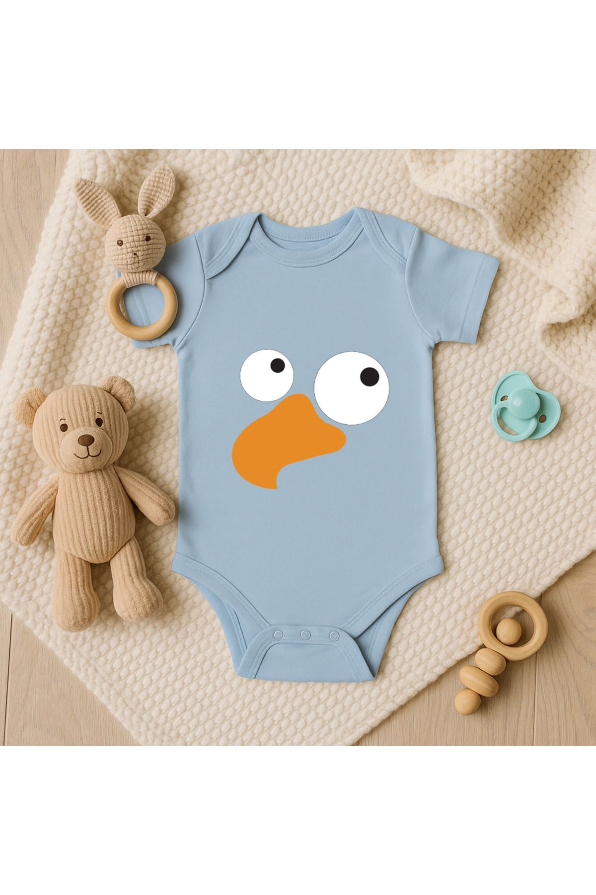 Magic Bravo %100 Pamuk Kuş Baskılı Mavi Bebek Çıtçıtlı Badi Zıbın Body