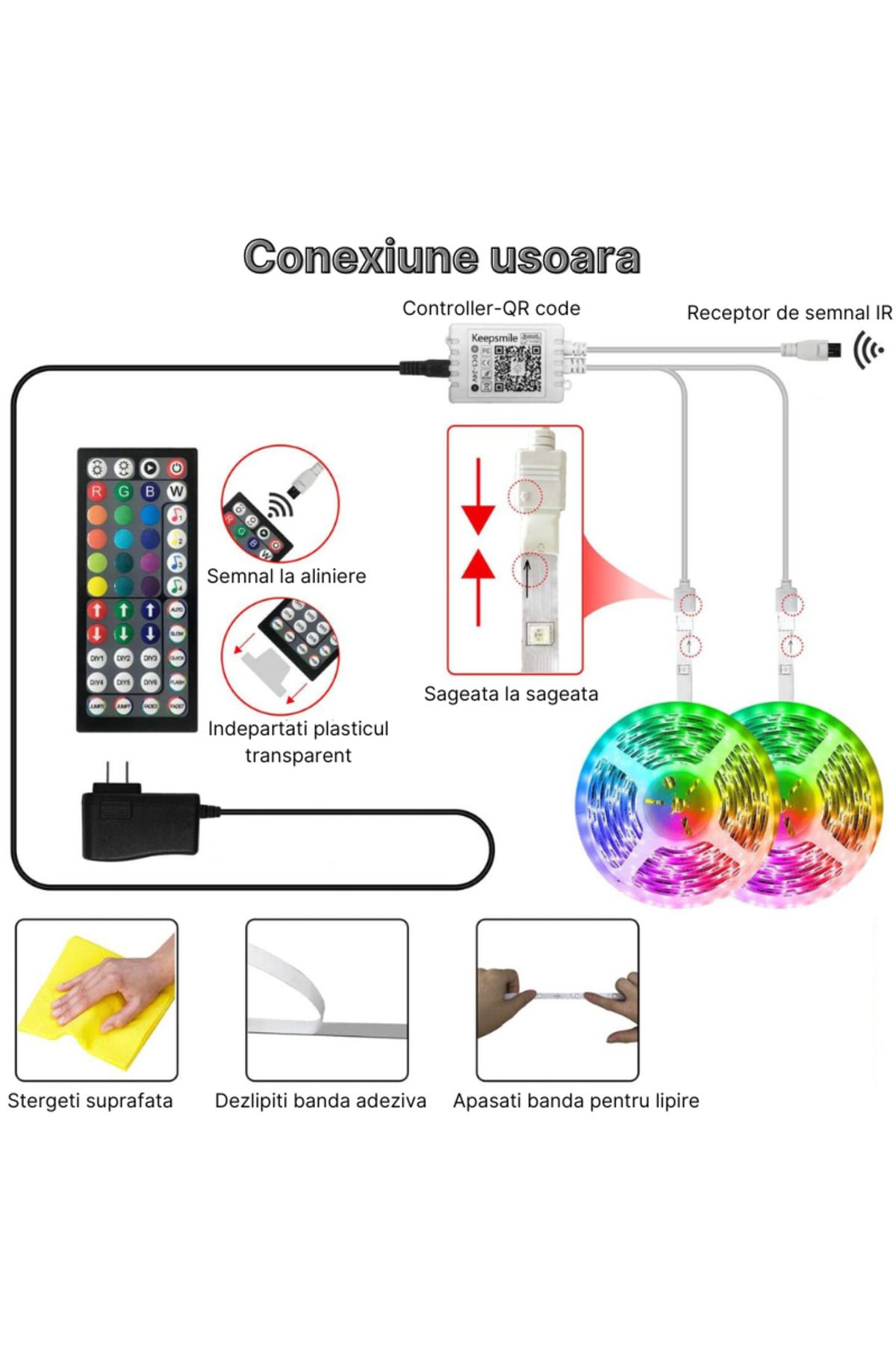 MaGeCa-Kit Banda Led 5050 Rgb, 10m, Control App/bluetooth/telecomanda, 12v, Multicolor 10