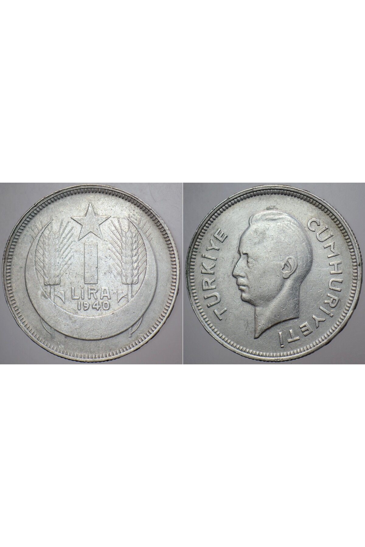 Banknoting TÜRKİYE CUMHURİYETİ GÜMÜŞ 1 LİRA 1940 İSMET İNÖNÜ. 12 gram.